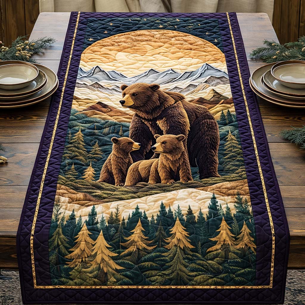 Woodland Family Quilted Table Runner Dinner Table Decor Ideas Bear Theme Gifts
