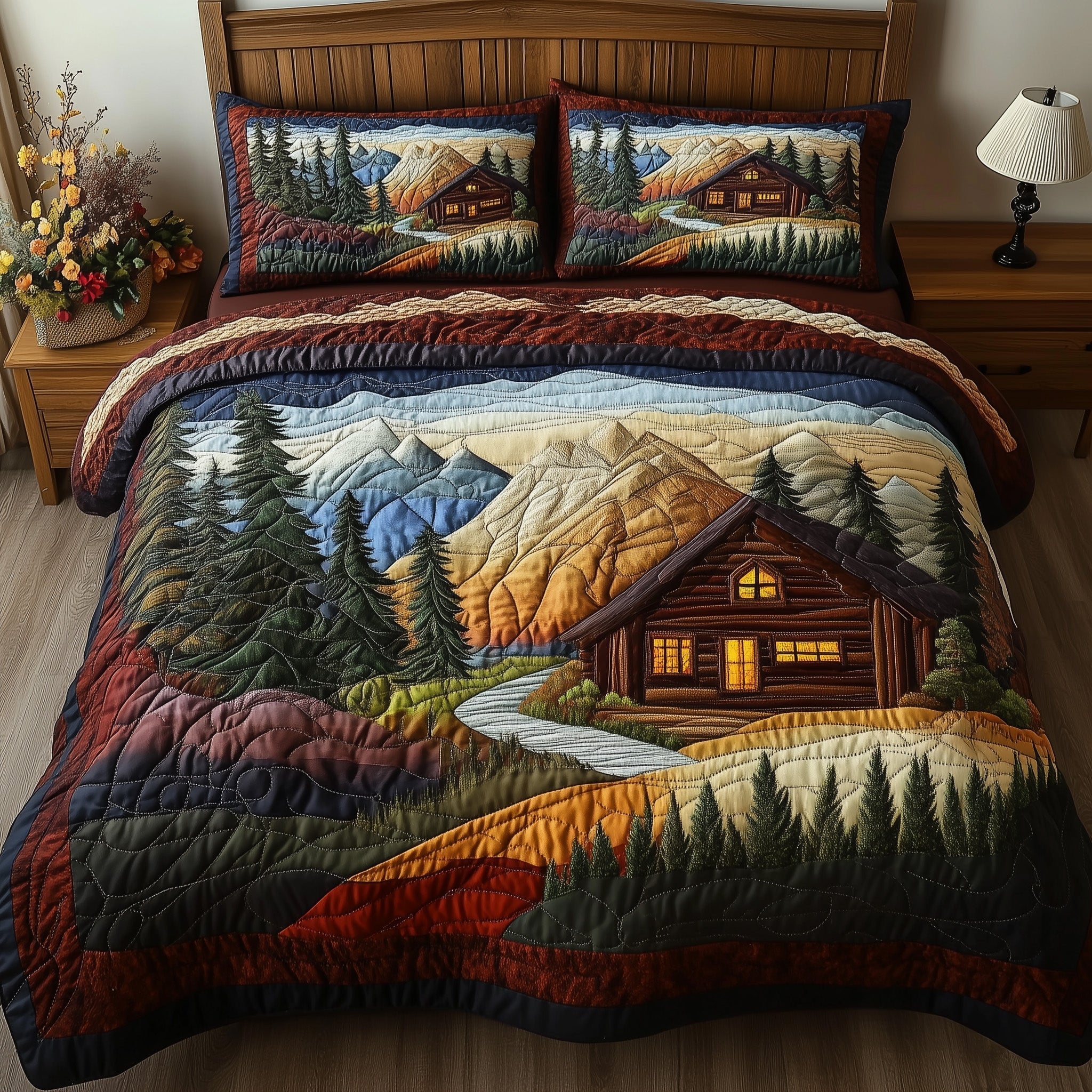 Woodland Log Cabin Quilted Bedding Set Best Sheets Ever Best Father's Day Gifts For Grandpa