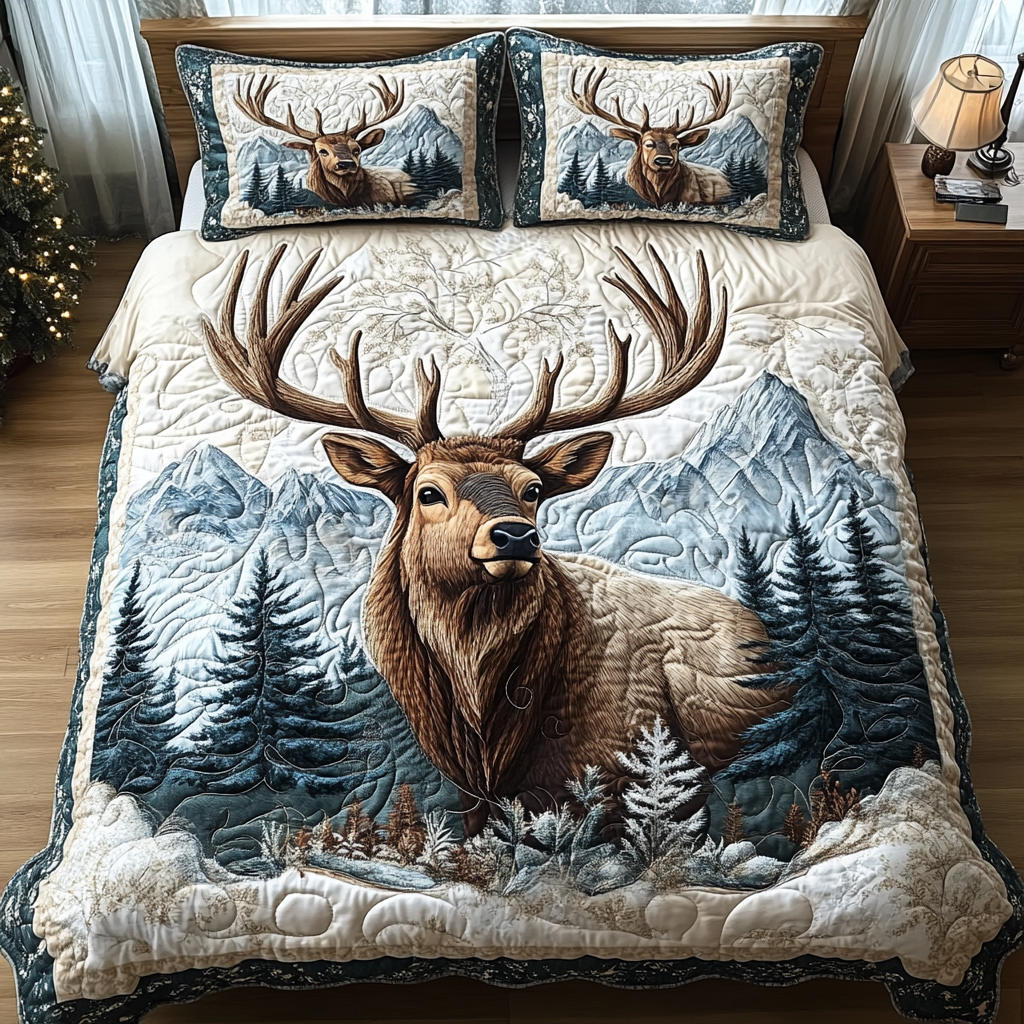 Woodland Majesty Quilted Bedding Set Cute Bed Sheets Hunting Gifts For Hunters