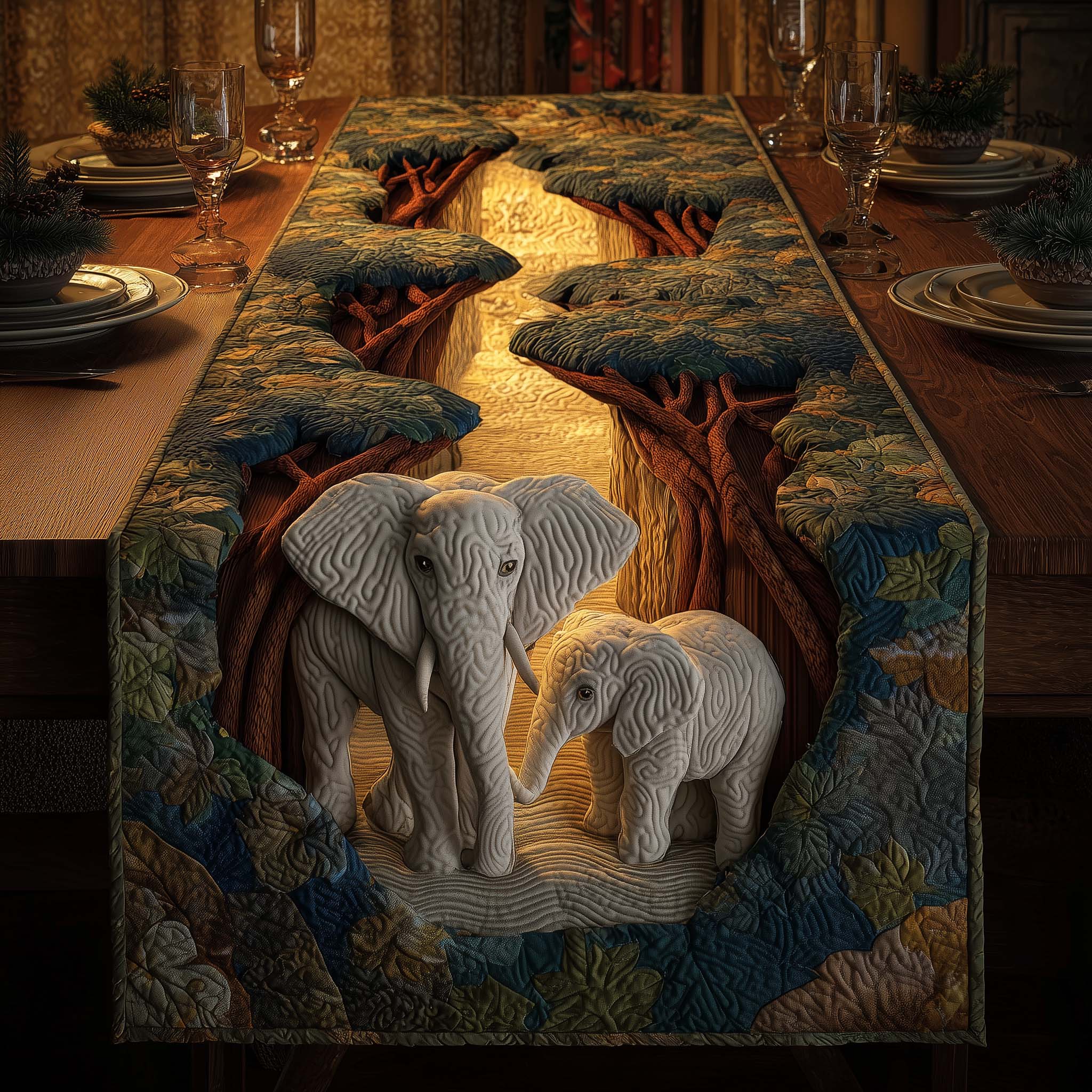 Woodland Monarch Quilted Table Runner Cool Table Runner Elephant Anniversary Gifts