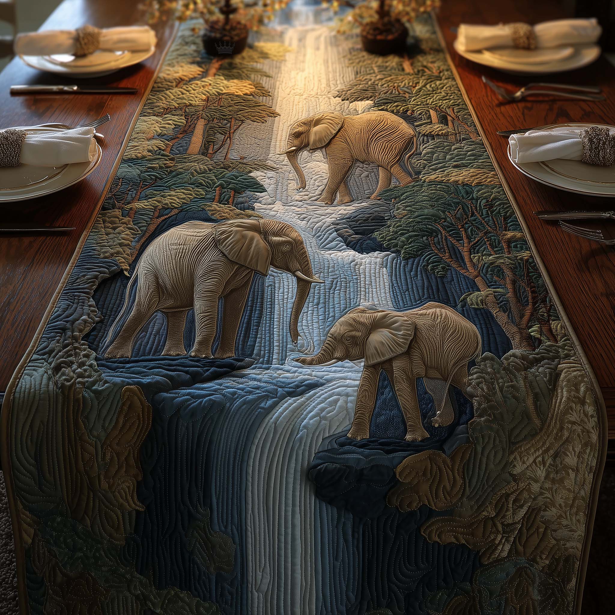 Woodland Monarch Quilted Table Runner Dining Table Centerpiece Elephant Themed Gifts