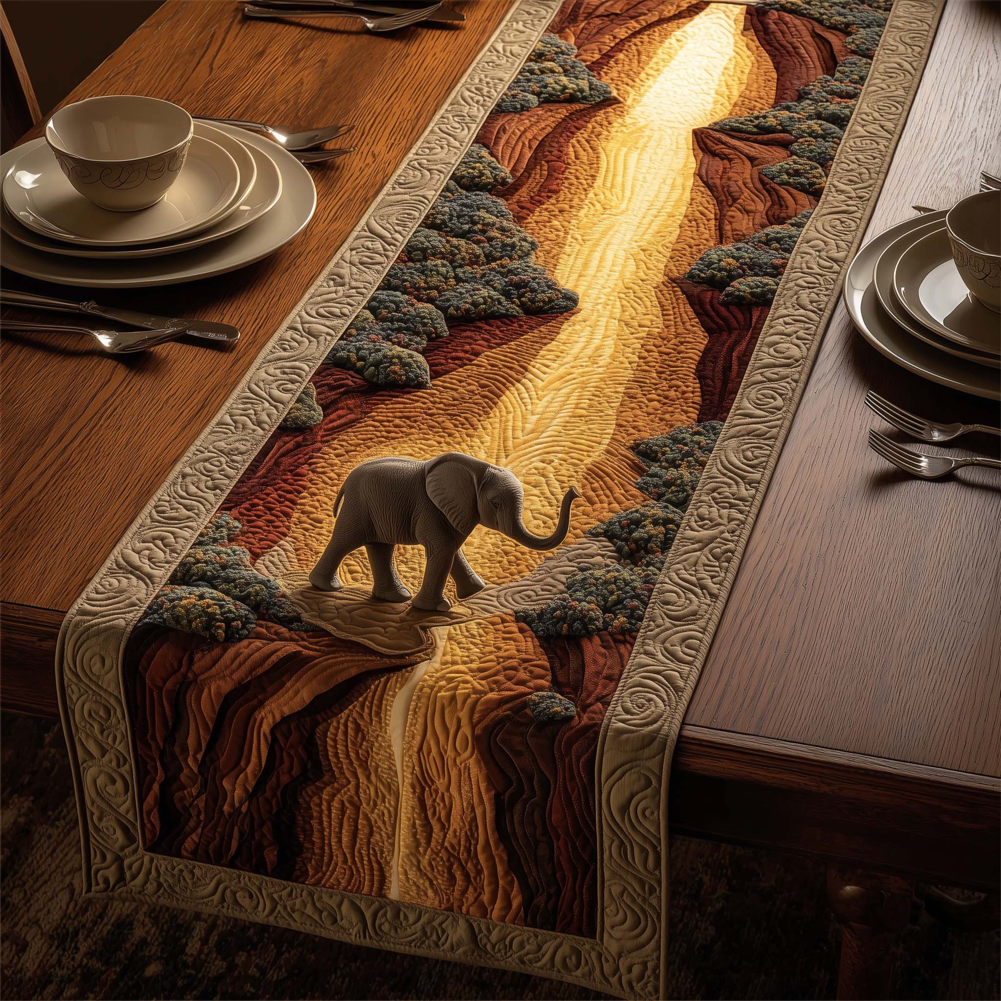 Woodland Monarch Quilted Table Runner Kitchen Decor Presents For Elephant Lovers