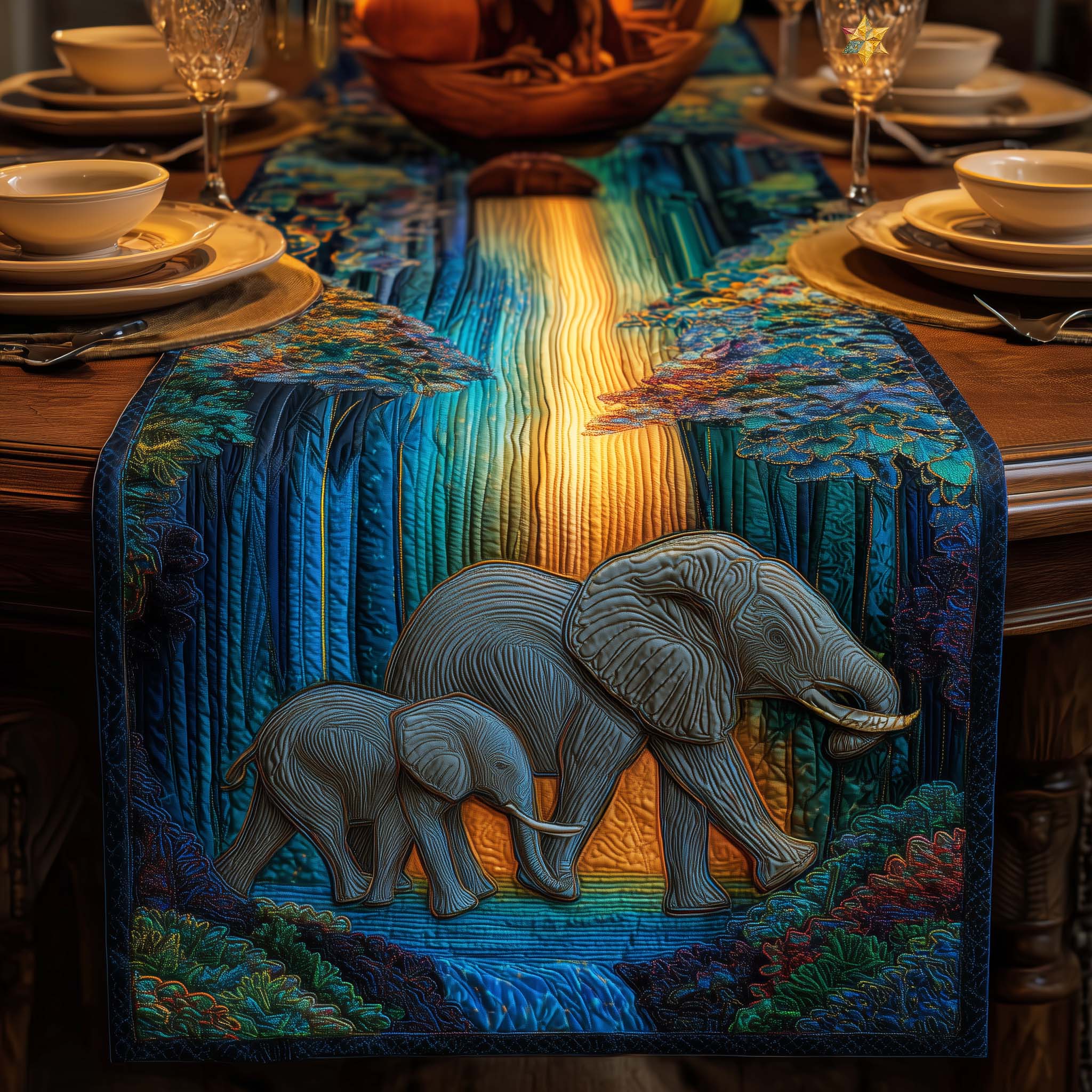 Woodland Monarch Quilted Table Runner Table Mat Runner Elephant Gifts For Him Her