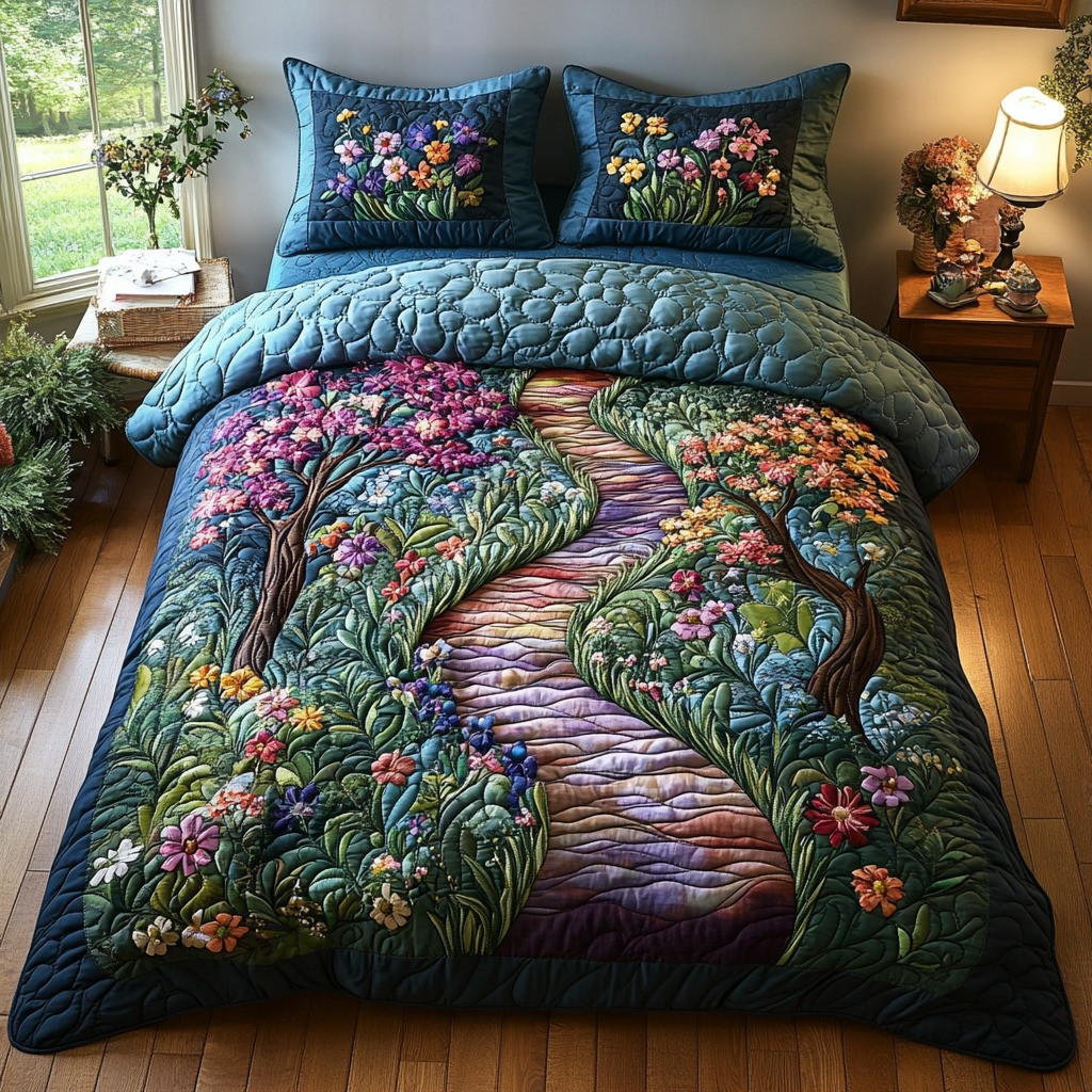 Woodland Pathways Floral Quilted Bedding Set Duvet Cover Meaningful Christmas Gifts For Her