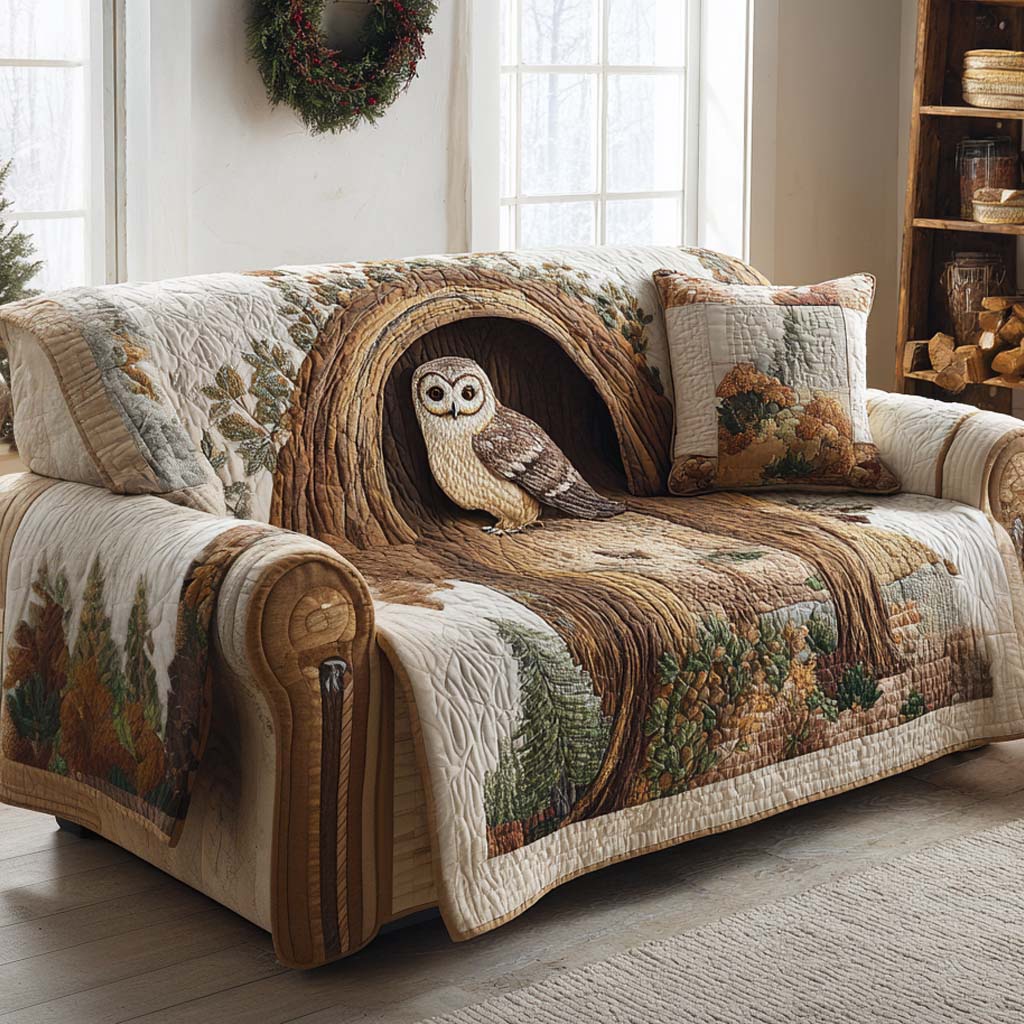 Woodland Rest Quilted Sofa Cover Living Room Decor Ideas Owl Gifts For Her