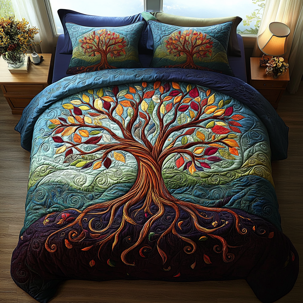 Woodland Spirit Quilted Bedding Set Bedroom Decorations Tree Of Life Themed Gifts