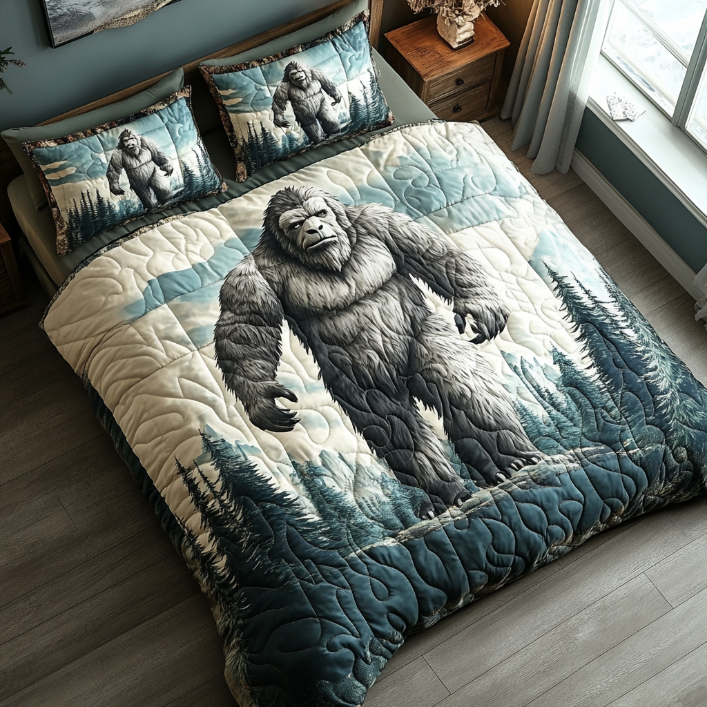 Woodland Watcher Quilted Bedding Set Best Comforter Sets Bigfoot Novelty Gifts
