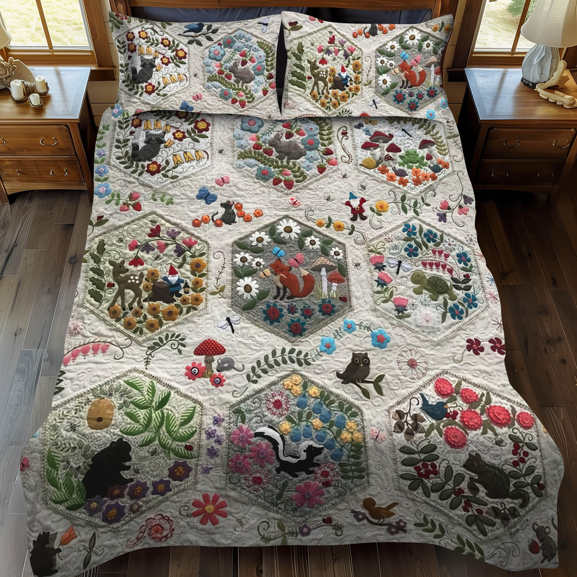 Woodland Whimsy Animals Quilted Bedding Set Bed Decorations Unique Mother's Day Gifts