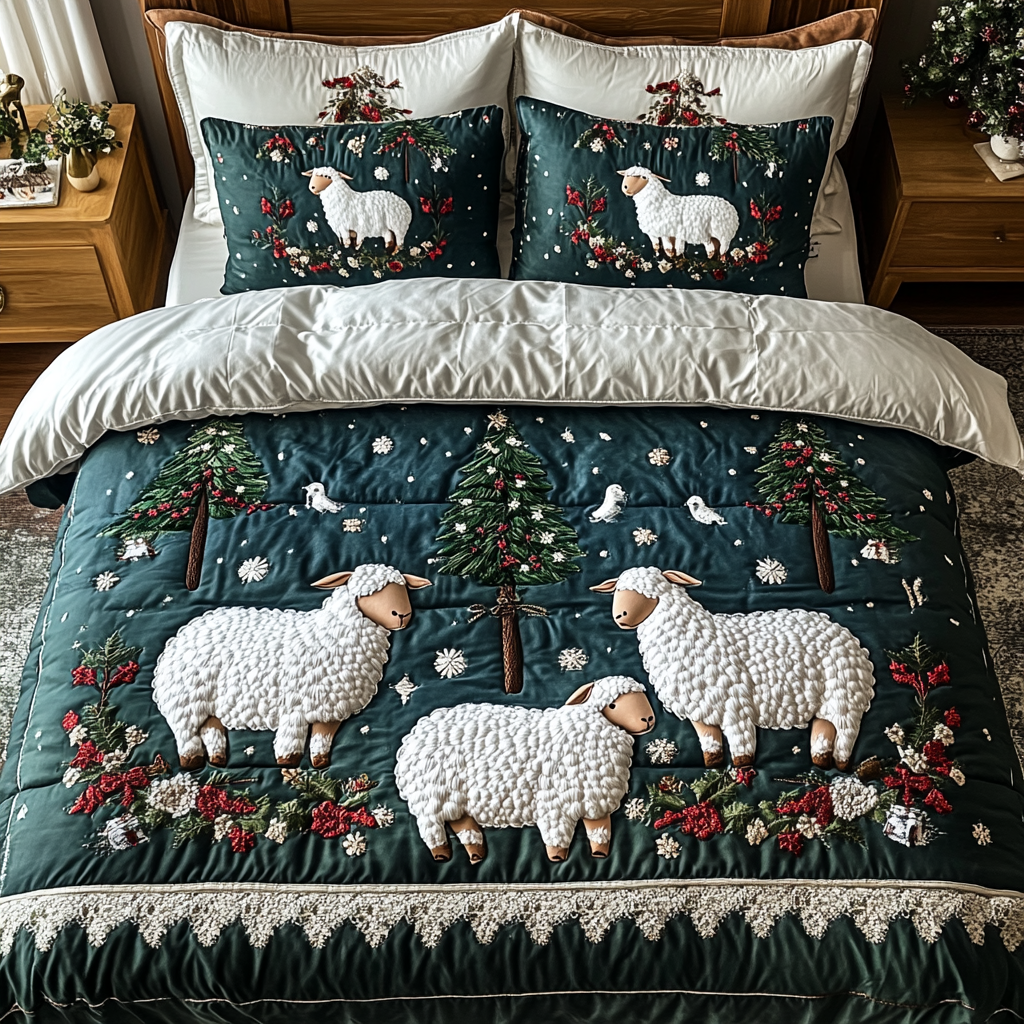 Woolly Wonder Quilted Bedding Set Cute Bedroom Decor Gifts With Sheep On Them