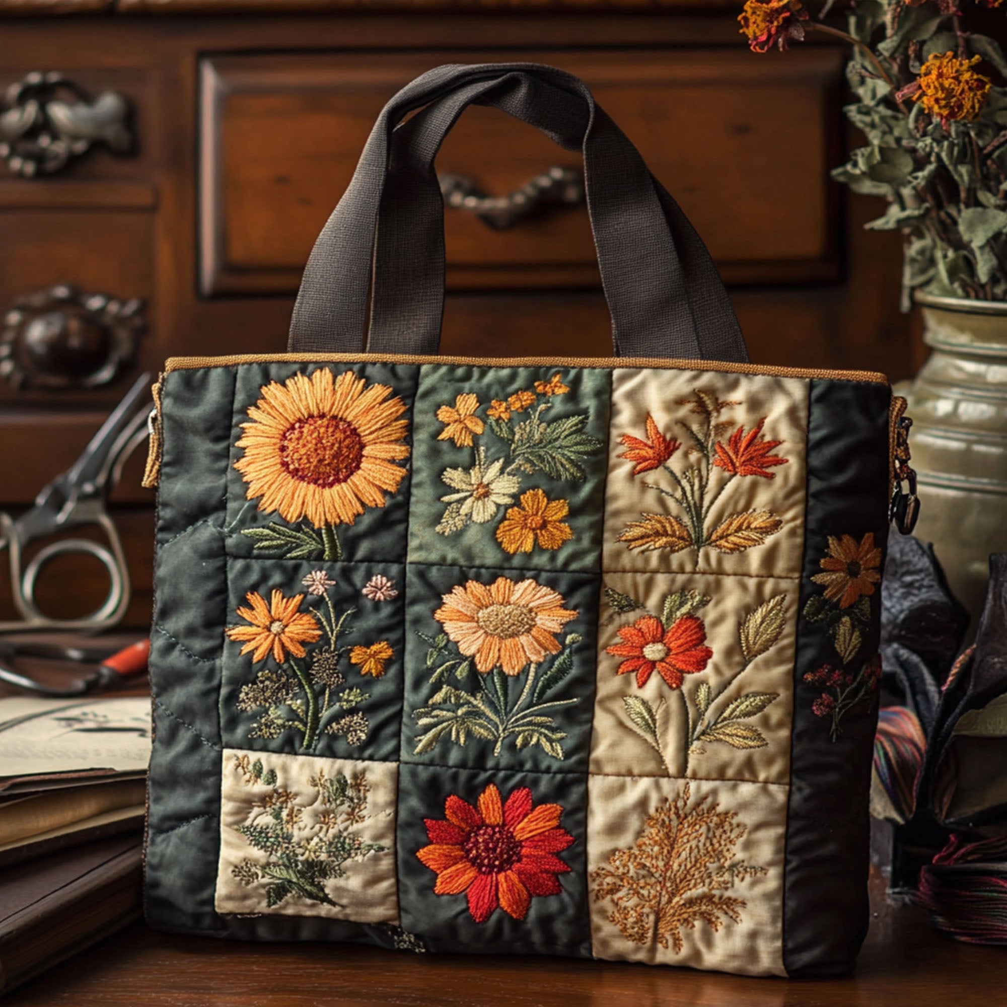 Woven Petals Quilted Tote Bag Shoulder Bags For Women Present For Mom