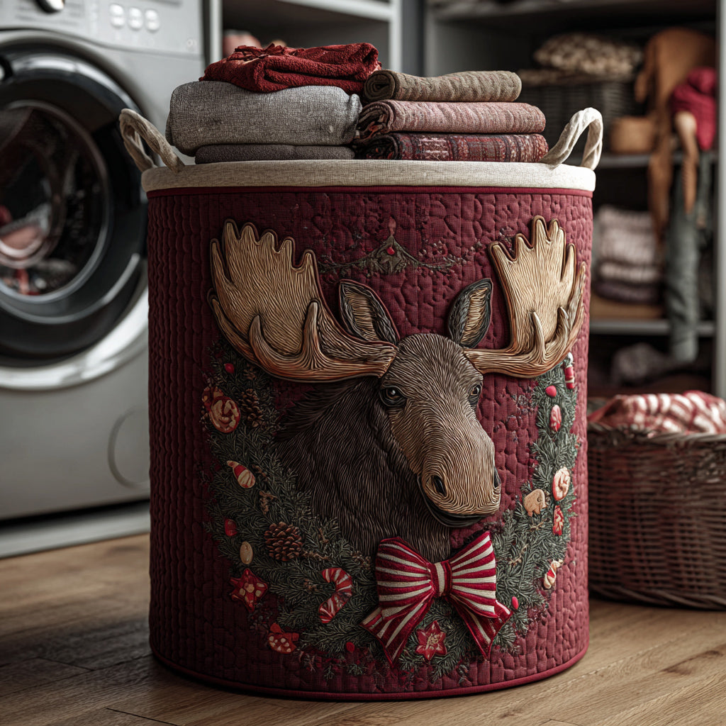 Wreath Moose Quilted Laundry Basket Unique Laundry Hamper Best Christmas Gifts For Mom