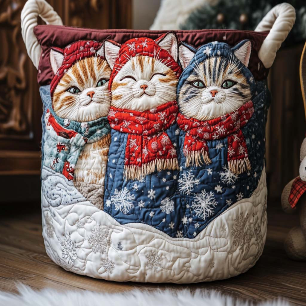 Xmas Cozy Cat Quilted Laundry Basket Folding Laundry Hamper Grandparent Christmas Present Ideas