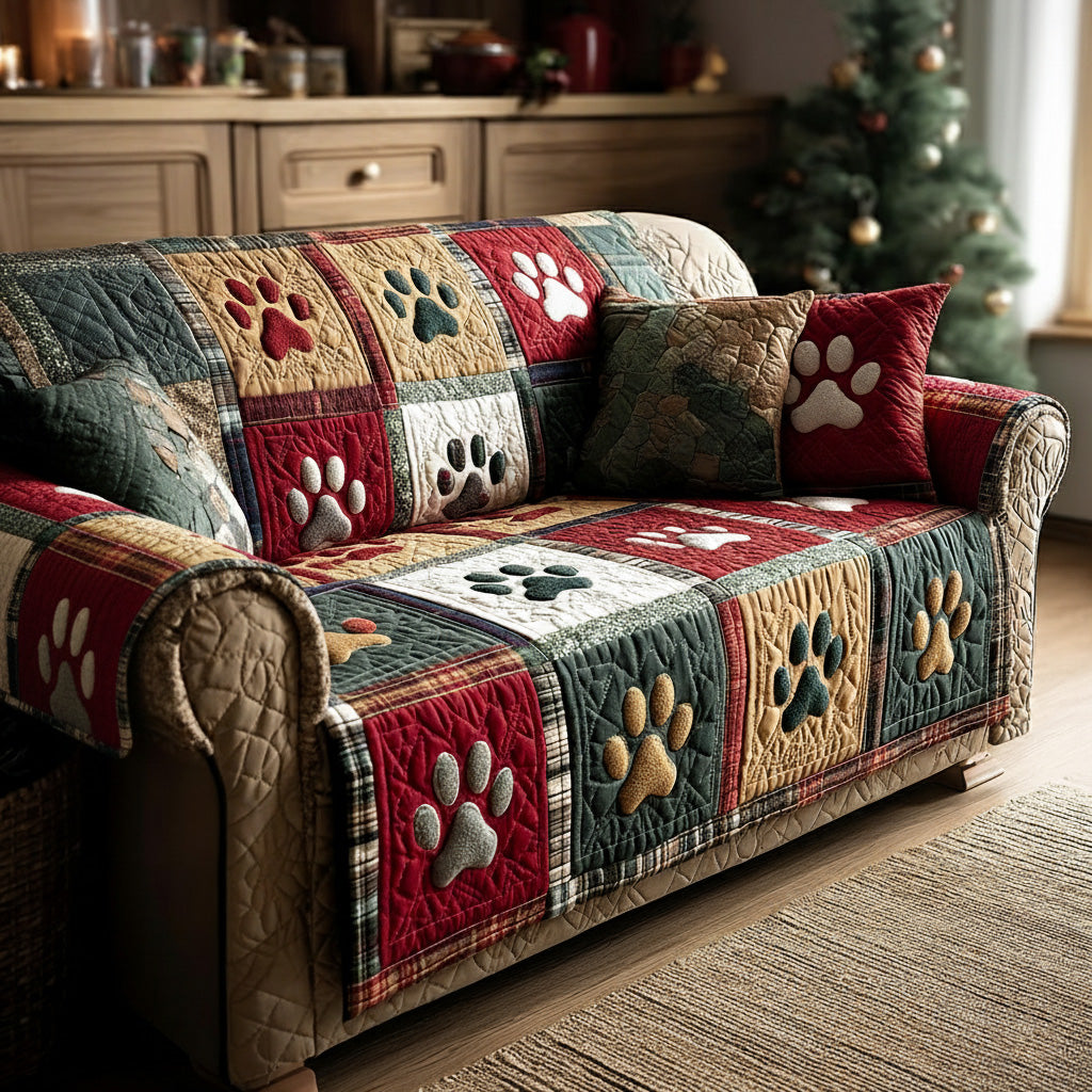 Xmas Paw Quilted Sofa Cover Couch Seat Covers Cool Gifts For Dog Lovers