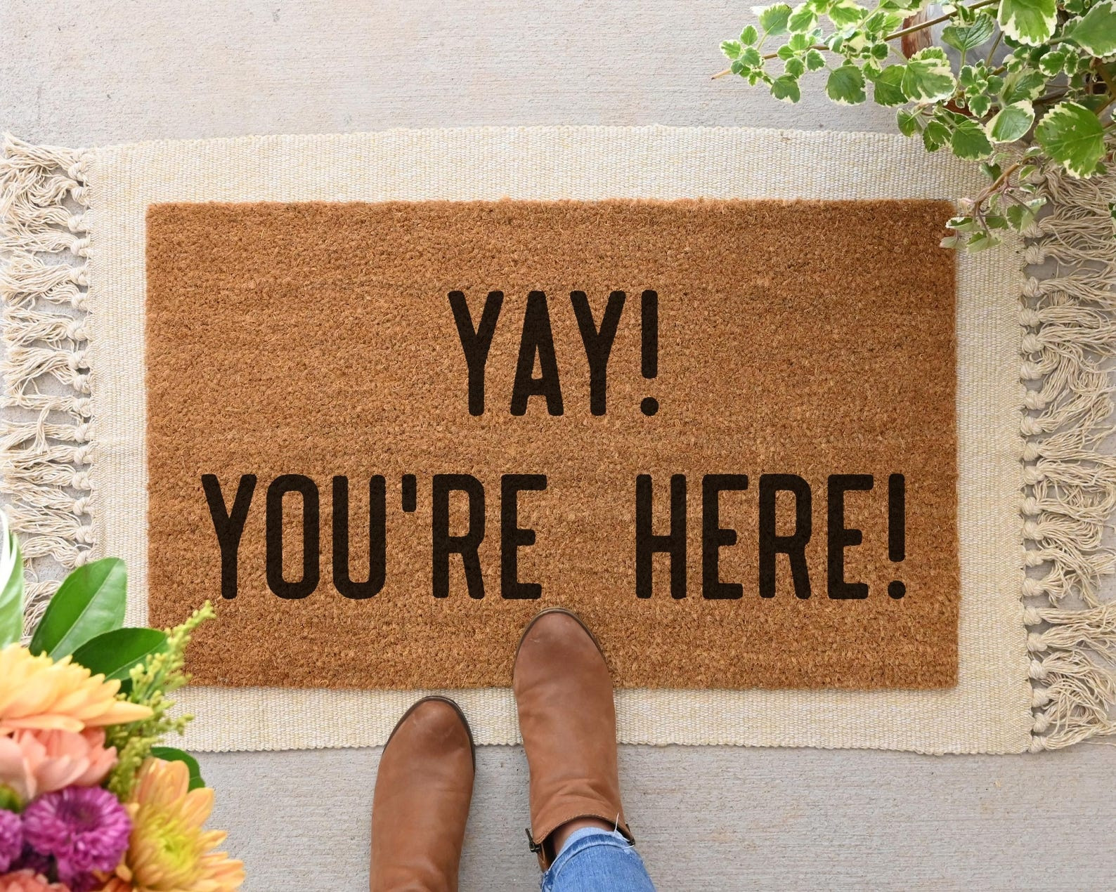 Yay You're Here Doormat Funny Welcome Mat Housewarming Gifts Ideas For Friends