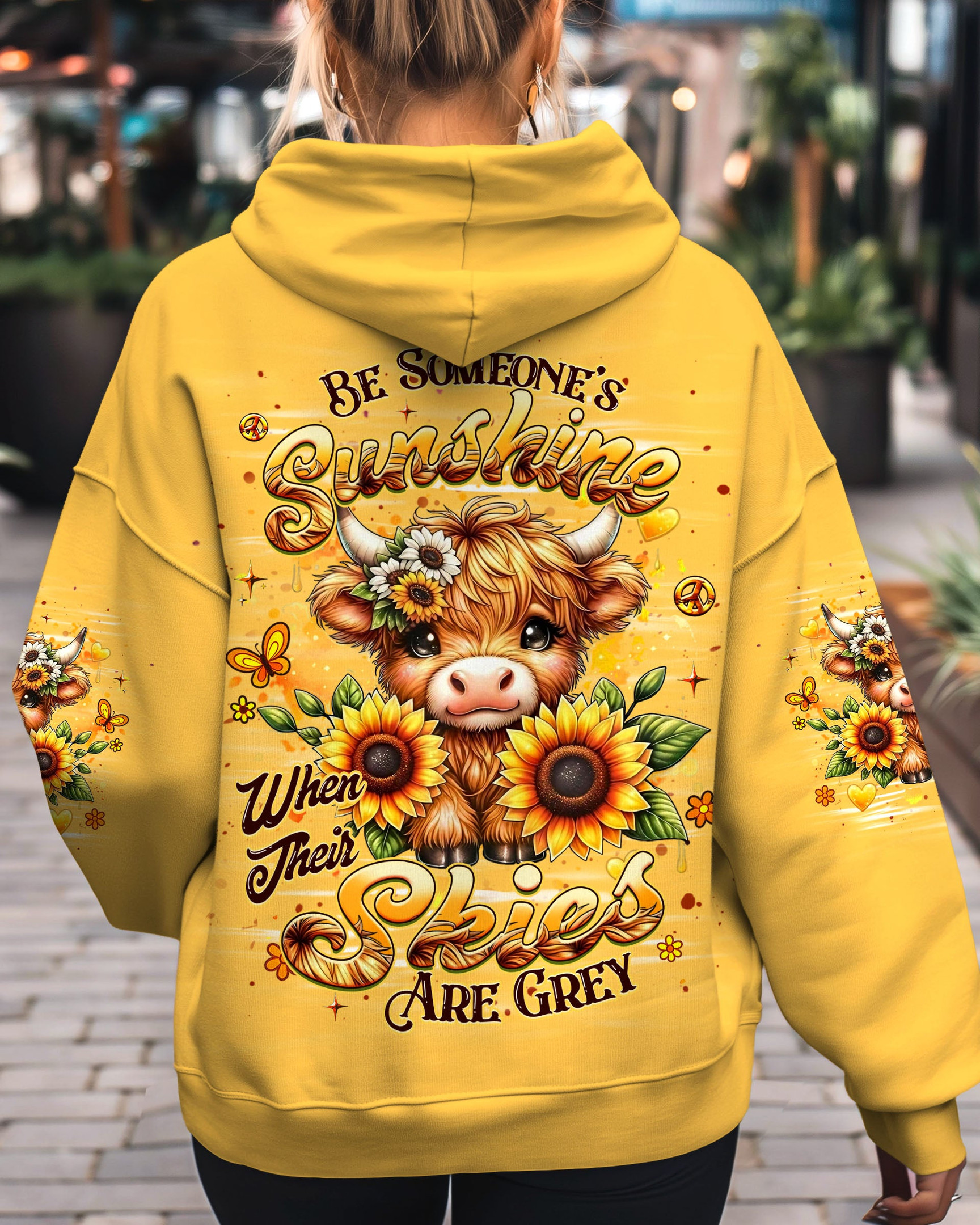 Yellow Cow Be Someone's Sunshine Hoodie Cute Cow With Sunflowers Pullover Gift For Farm Lovers - Image 2
