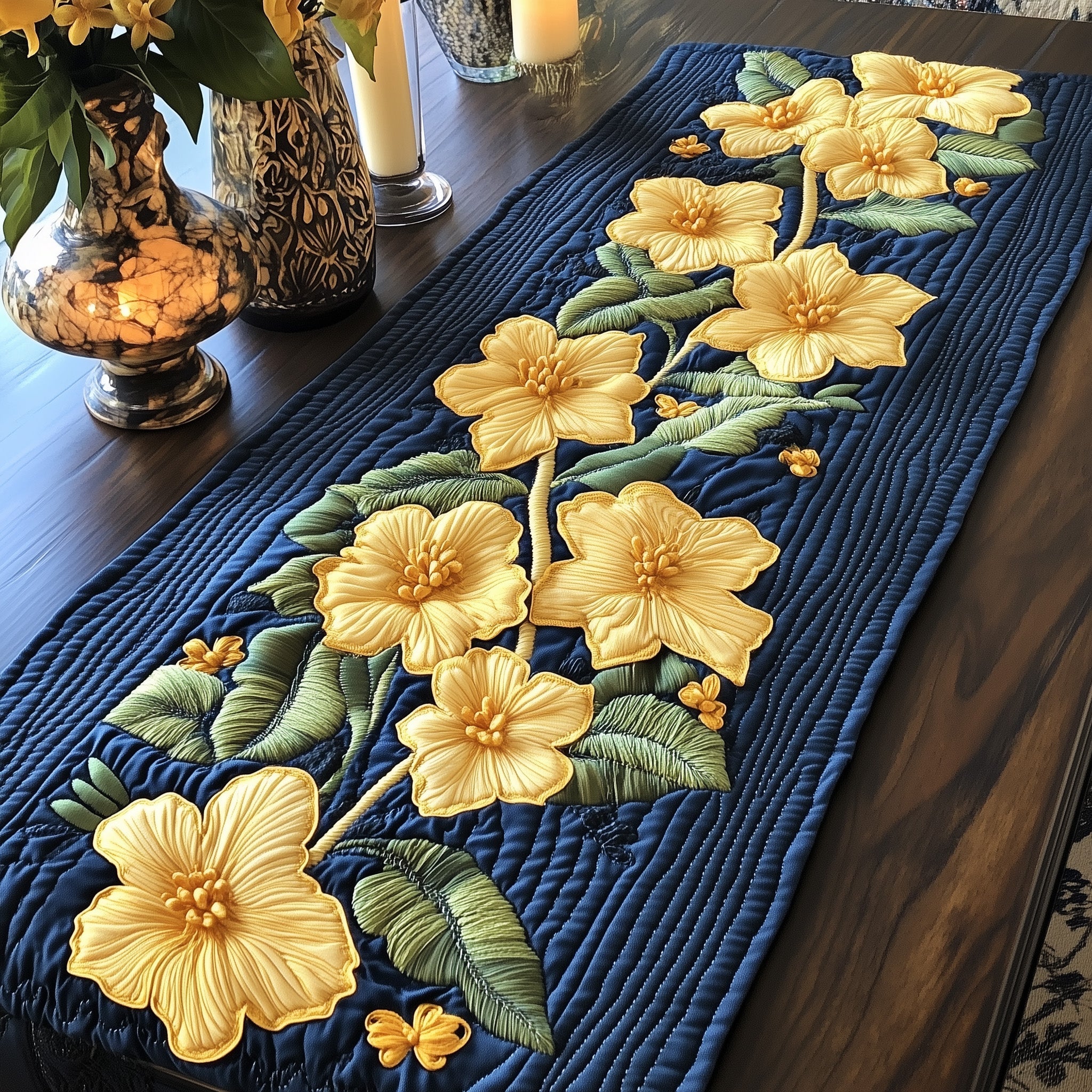 Yellow Jessamine Quilted Table Runner Table Runner Dining Table Best Gifts For Mom Birthday