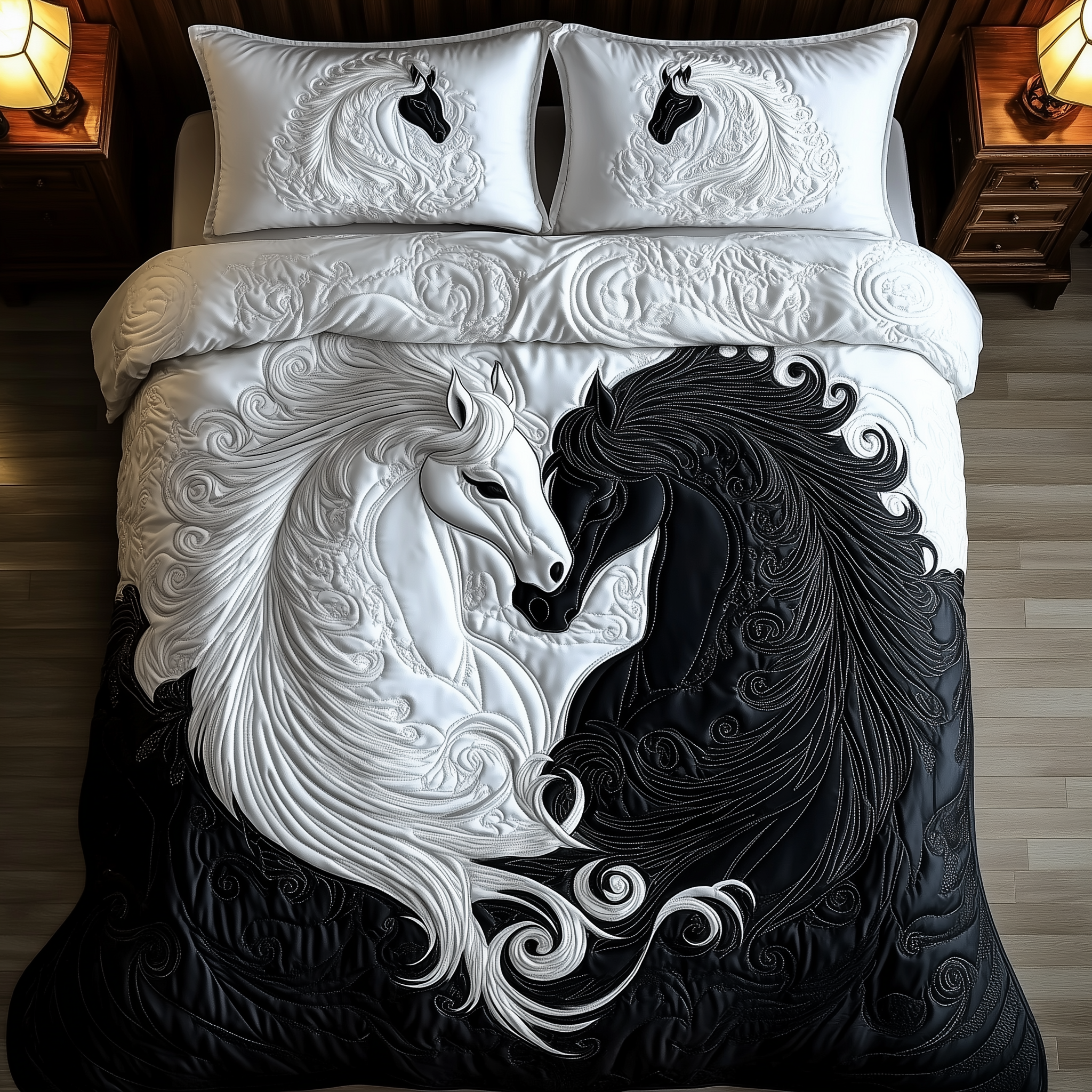 Yin-yang Horse Couple Quilted Bedding Set Bed Comforter Sets Gifts For Horsey Ladies