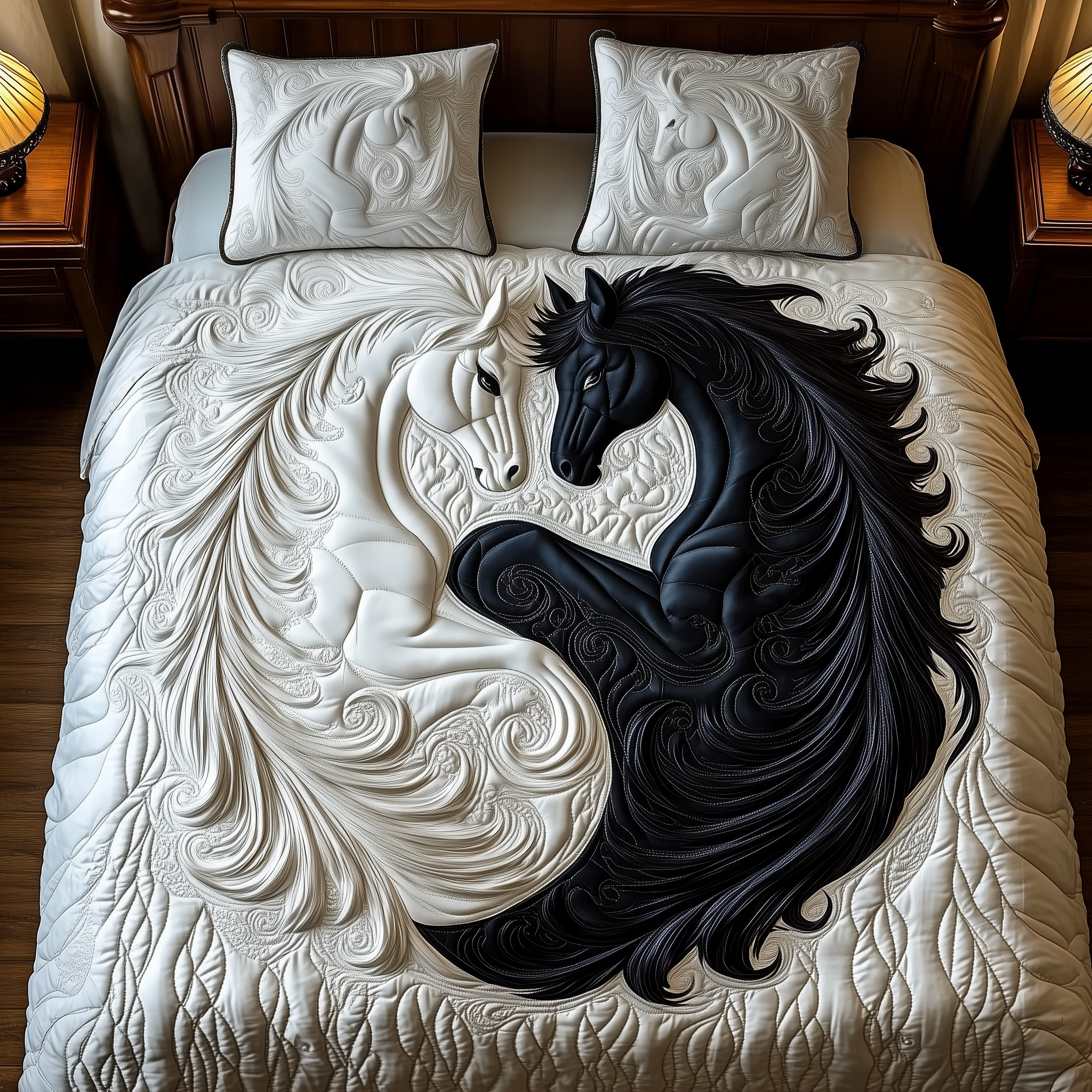 Yin-yang Horse Couple Quilted Bedding Set Bedspread Quilts Horsey Christmas Gifts