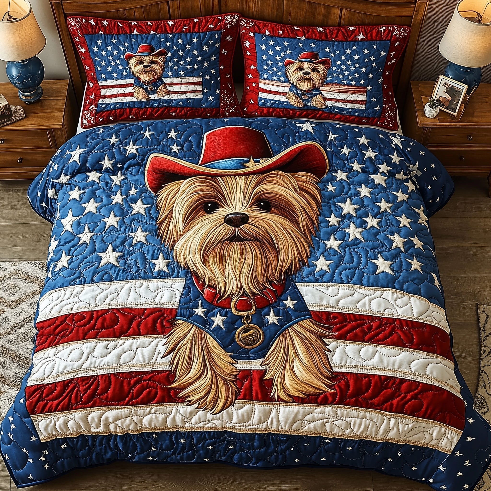 Yorkshire Terrier Quilted Bedding Set Cover Bed Set Great Dog Christmas Gifts
