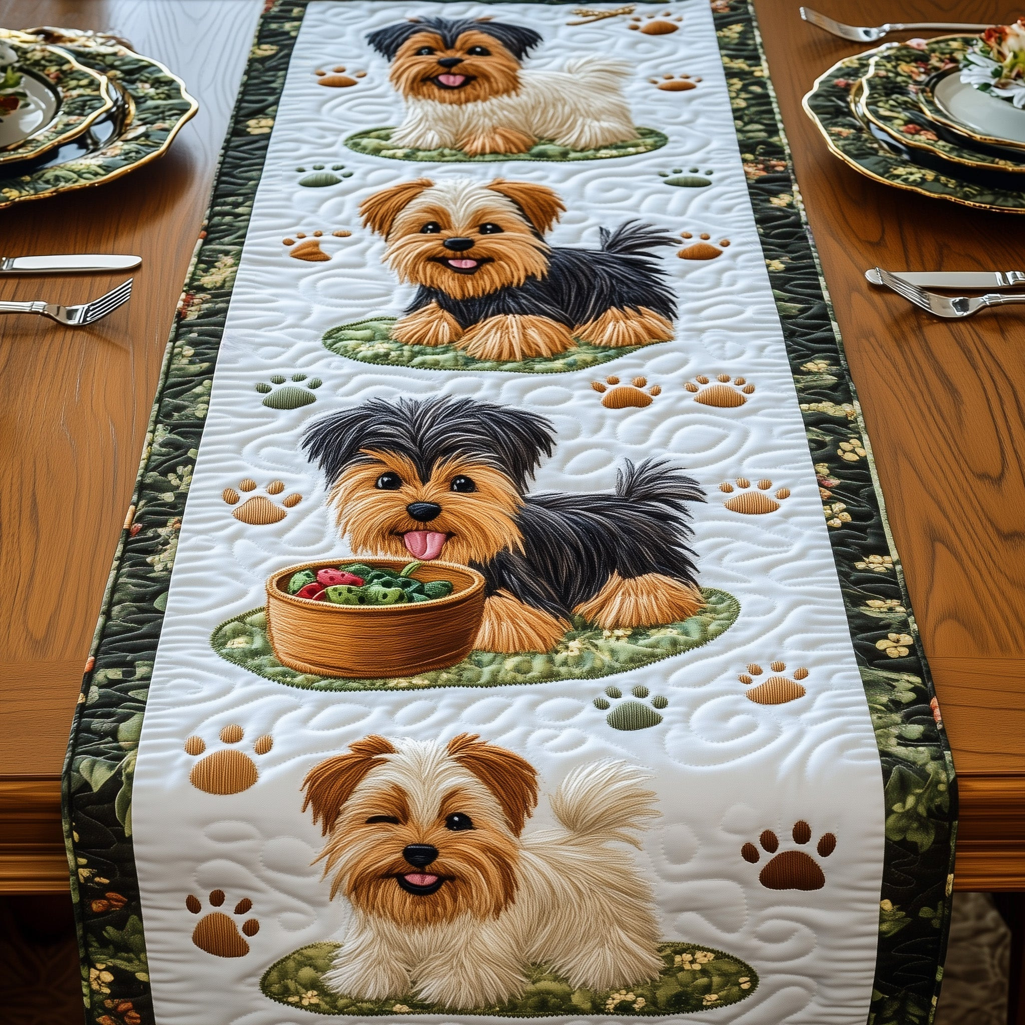 Yorkshire Terrier Quilted Table Runner Dining Decor Top Gifts For Dog Owners