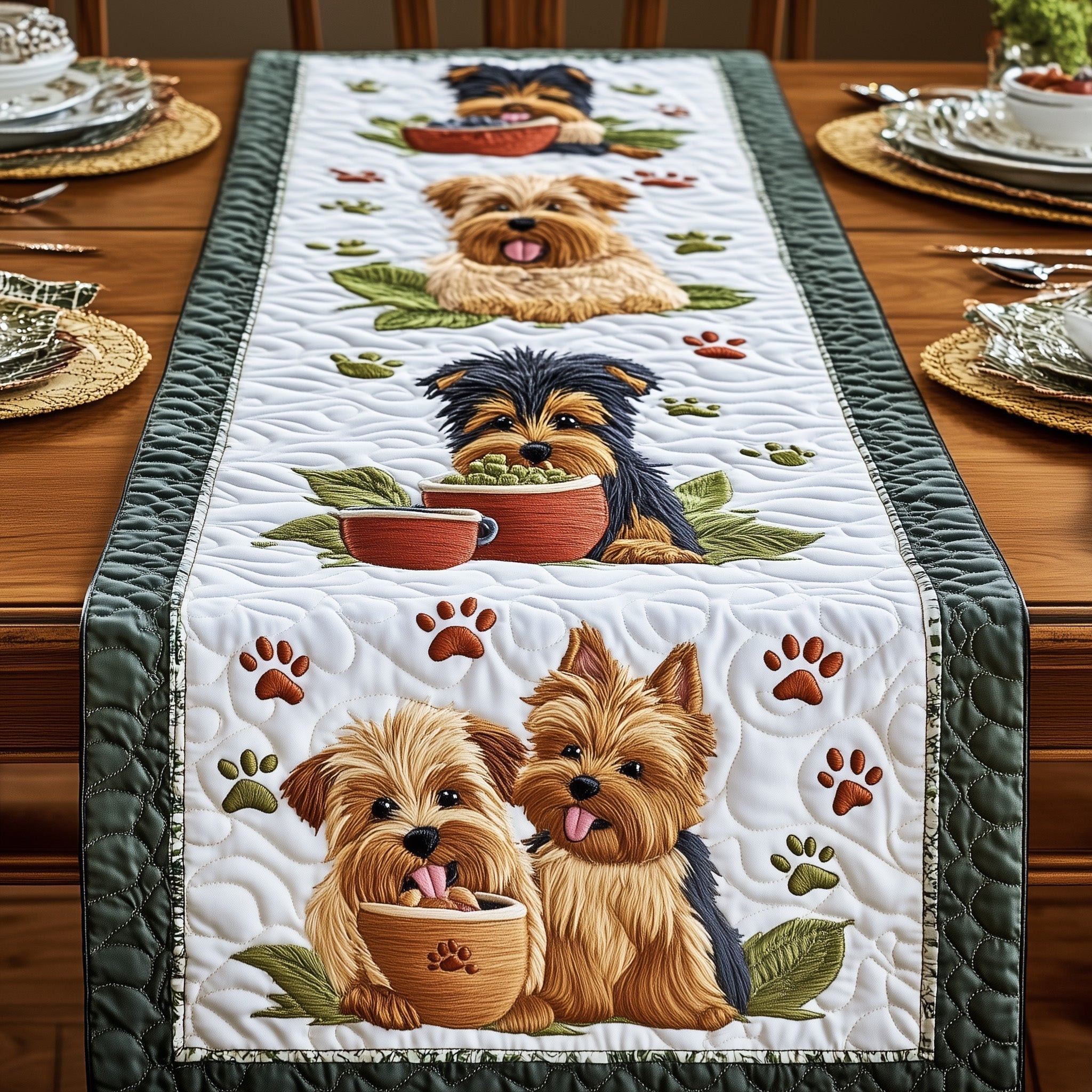 Yorkshire Terrier Quilted Table Runner Dining Table Decor Ideas Gifts For Dog Owners