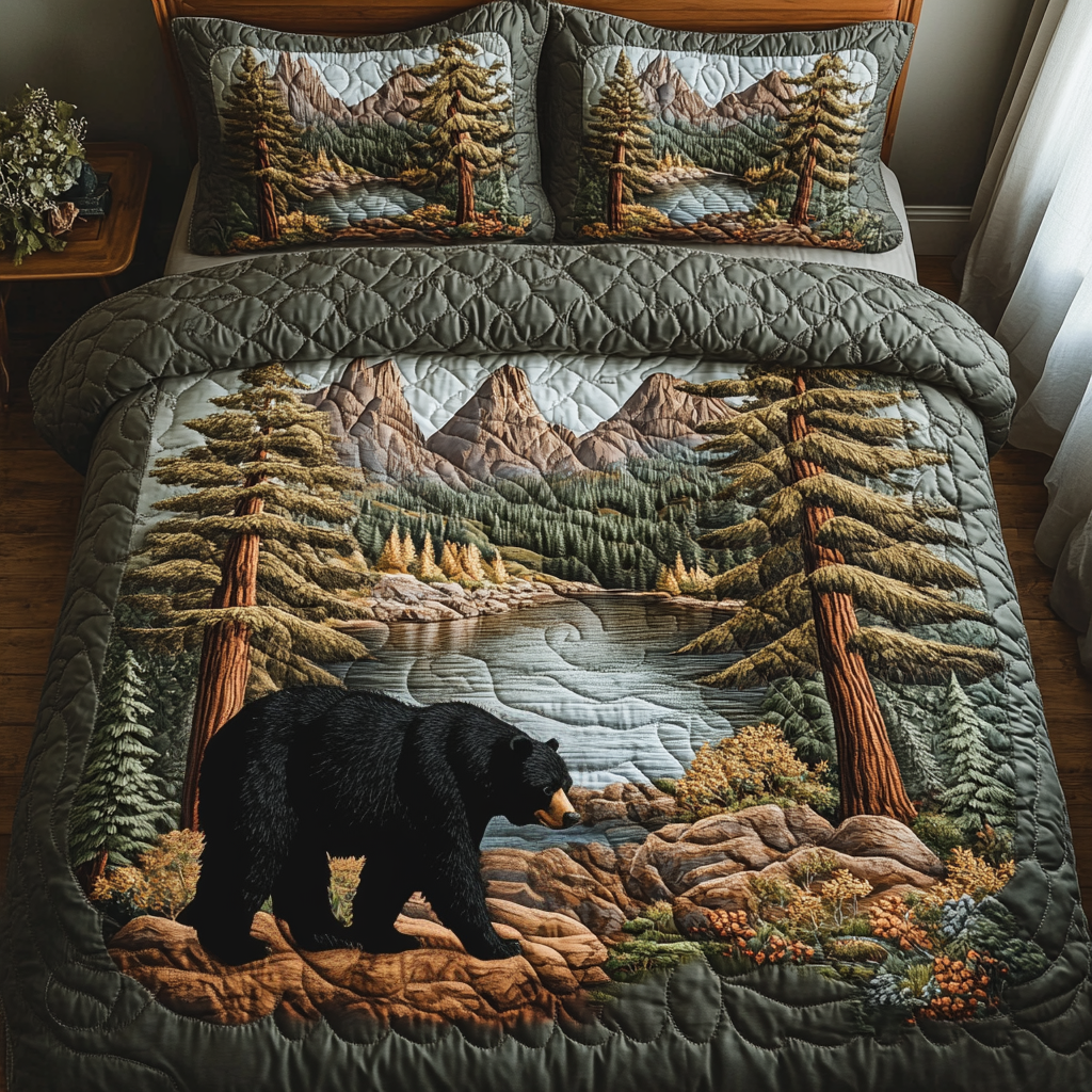 Yosemite Black Bear Quilted Bedding Set Best Bed Sheet Set Dad Gifts For Father's Day 2026