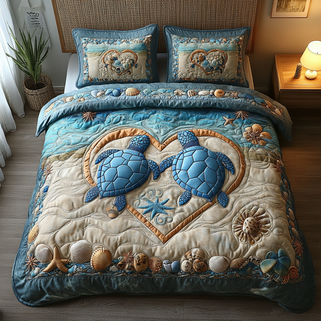 You And Me Turtle Quilted Bedding Set Best Bed Sheet Set Sea Turtle Gift Shop