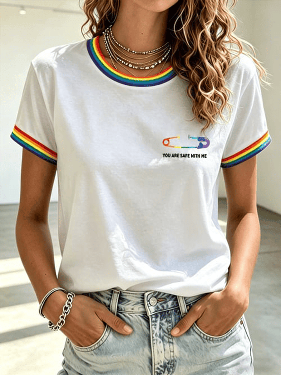 You Are Safe With Me Rainbow Safety Pin Shirt Pride Merch Meaningful Equality Gift for Allies - Image 2