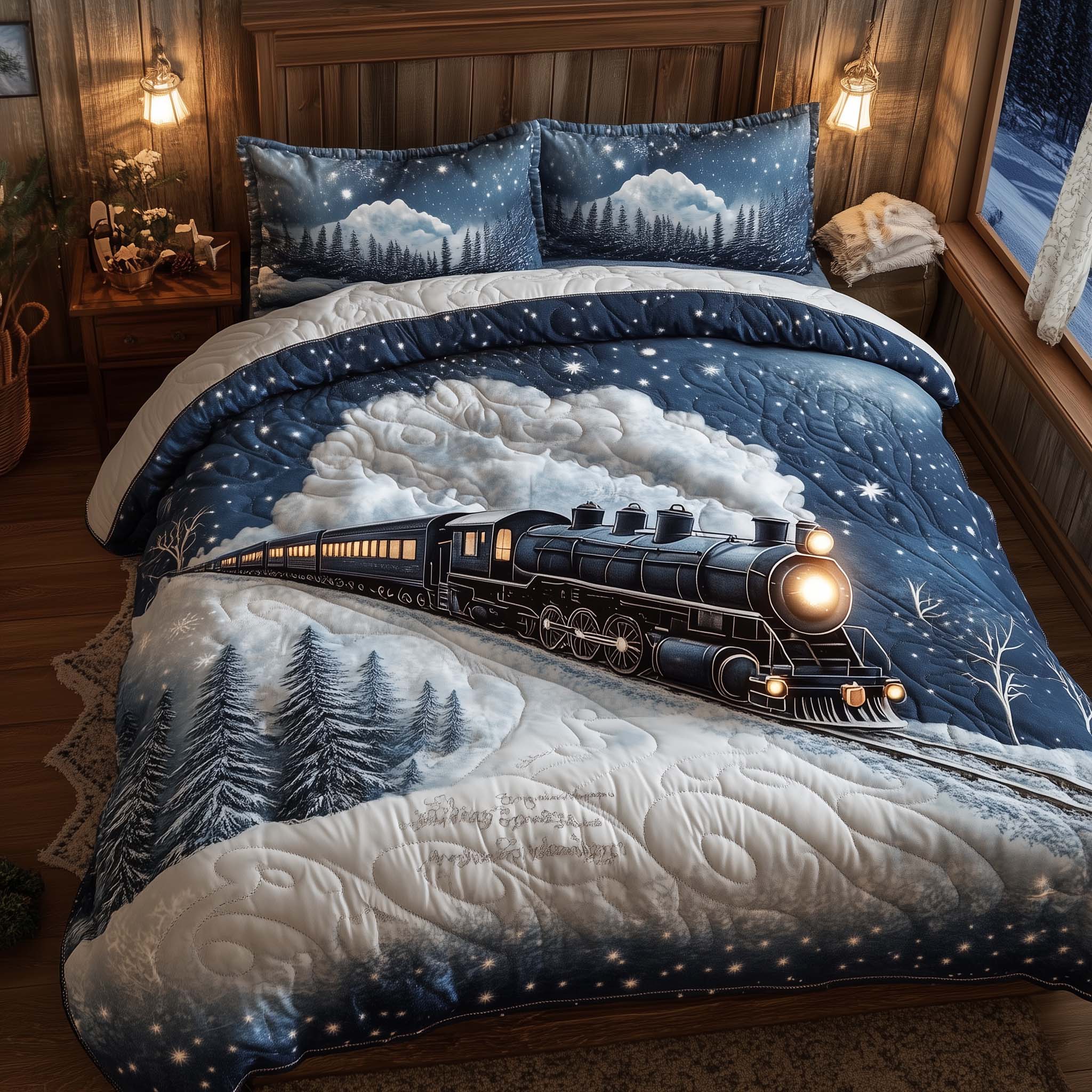 Yuletide Express Quilted Bedding Set Christmas Bedroom Gifts For People Who Love Trains