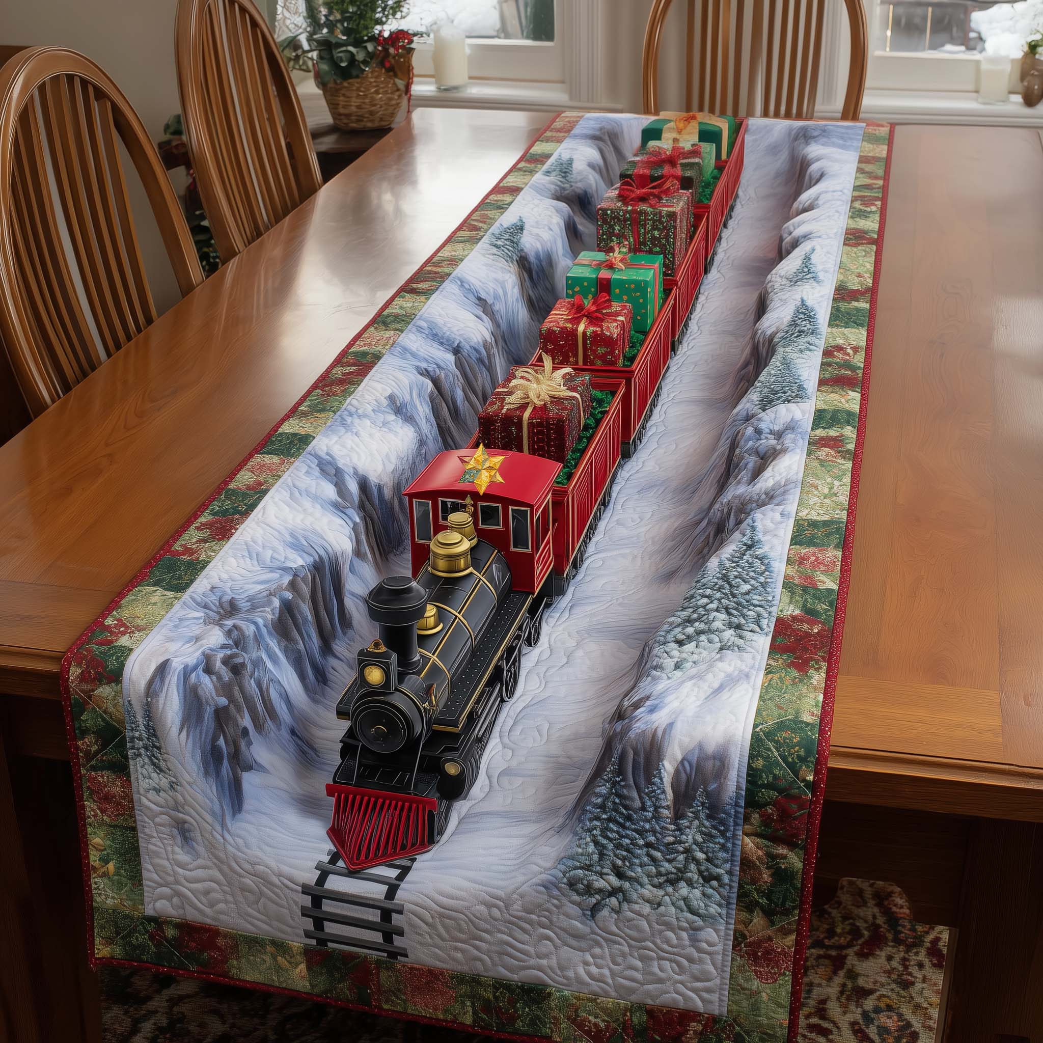 Yuletide Express Quilted Table Runner Christmas Themed Table Runner Best Family Presents For Christmas