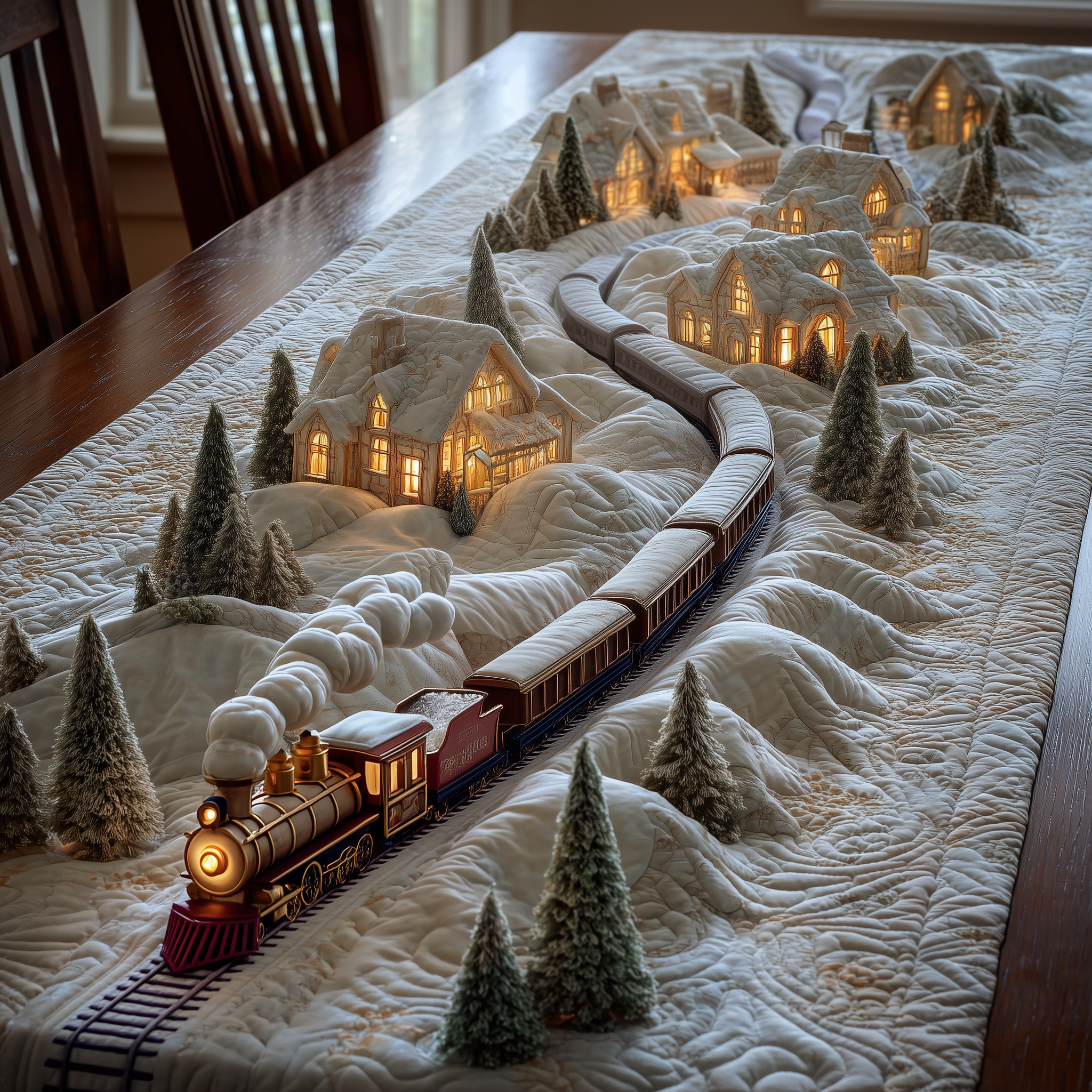 Yuletide Express Quilted Table Runner Dining Table Xmas Decor Good Family Gifts For Christmas