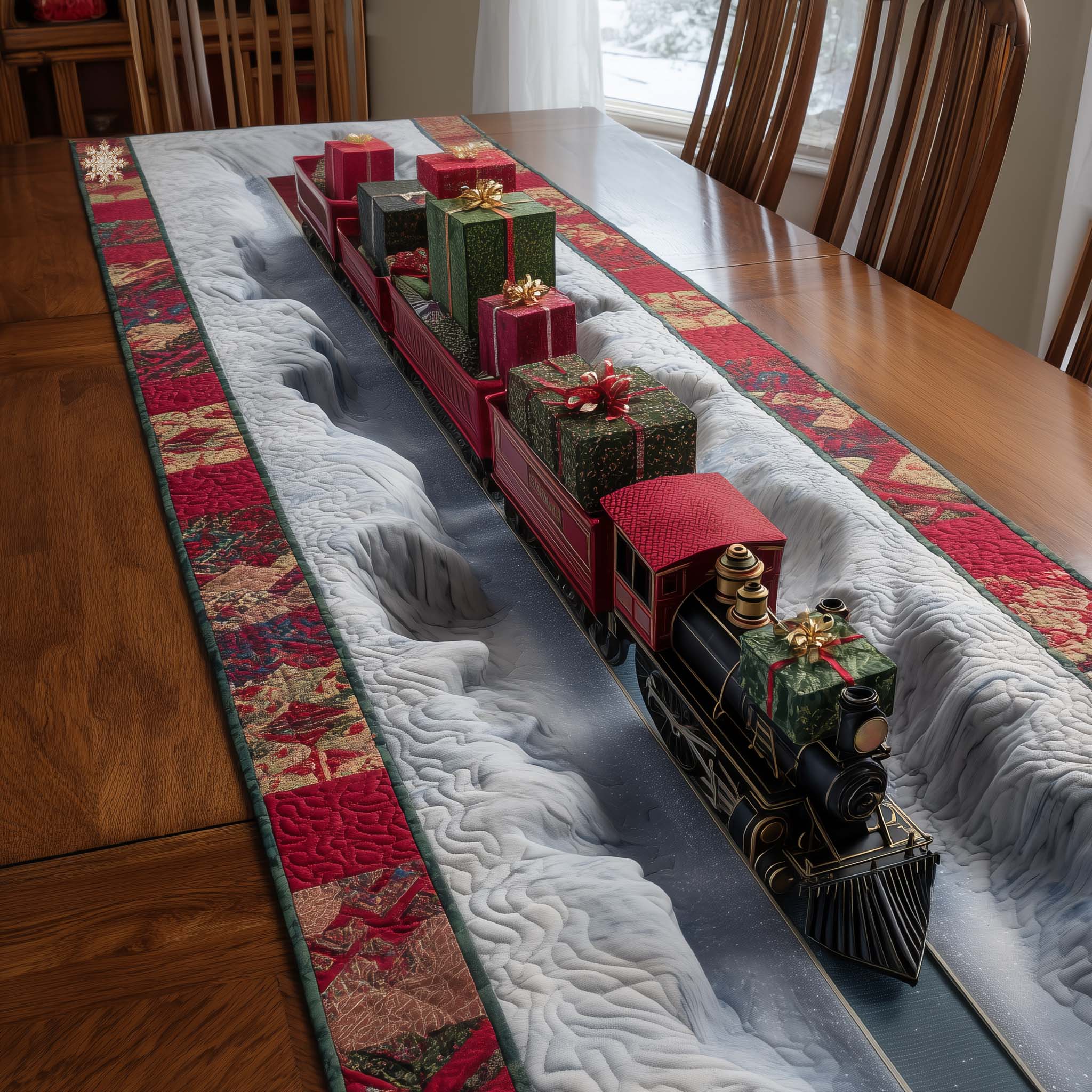 Yuletide Express Quilted Table Runner Winter Themed Table Runners Cool Family Gifts For Christmas