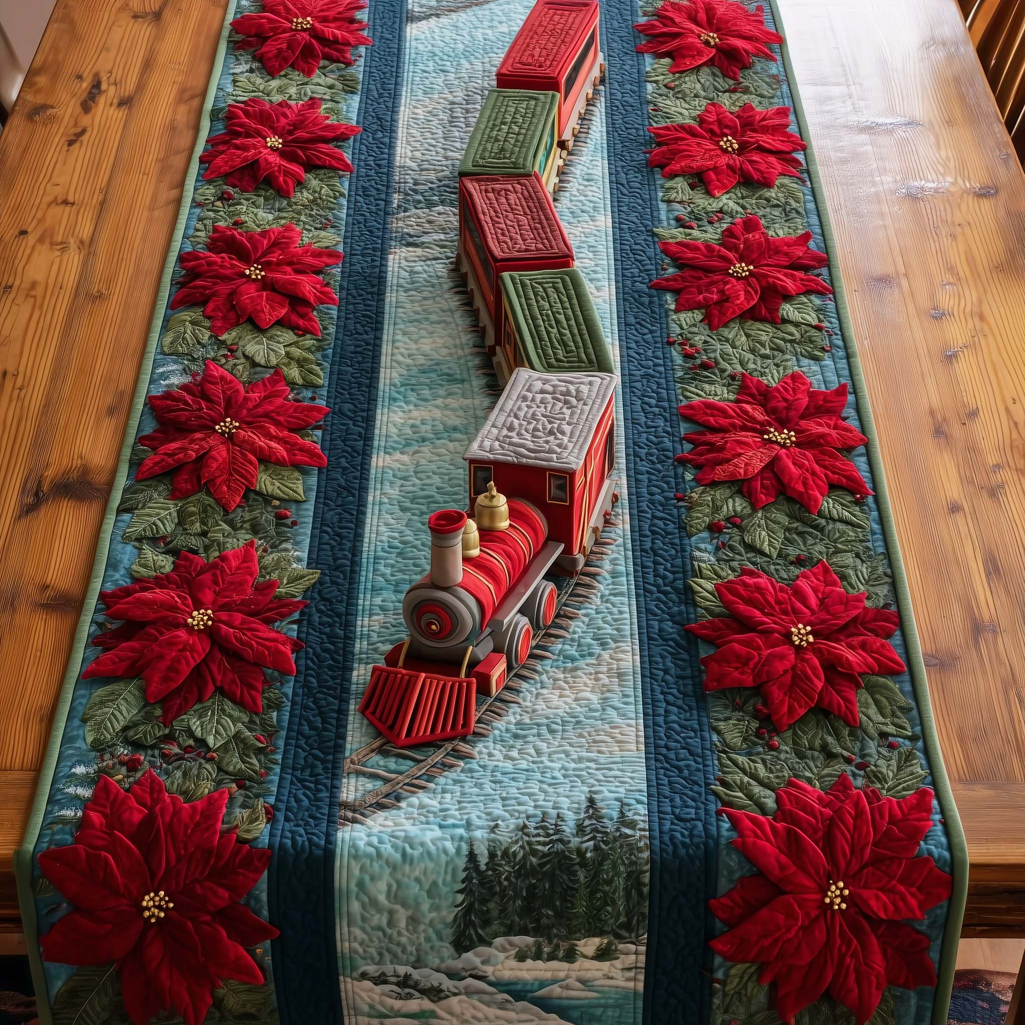Yuletide Express Quilted Table Runner Xmas Runner For Table Nice Family Christmas Gifts