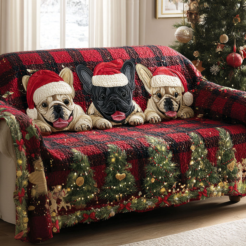 Yuletide Frenchies Quilted Sofa Cover Christmas Couch Cover Christmas Ideas For Mom