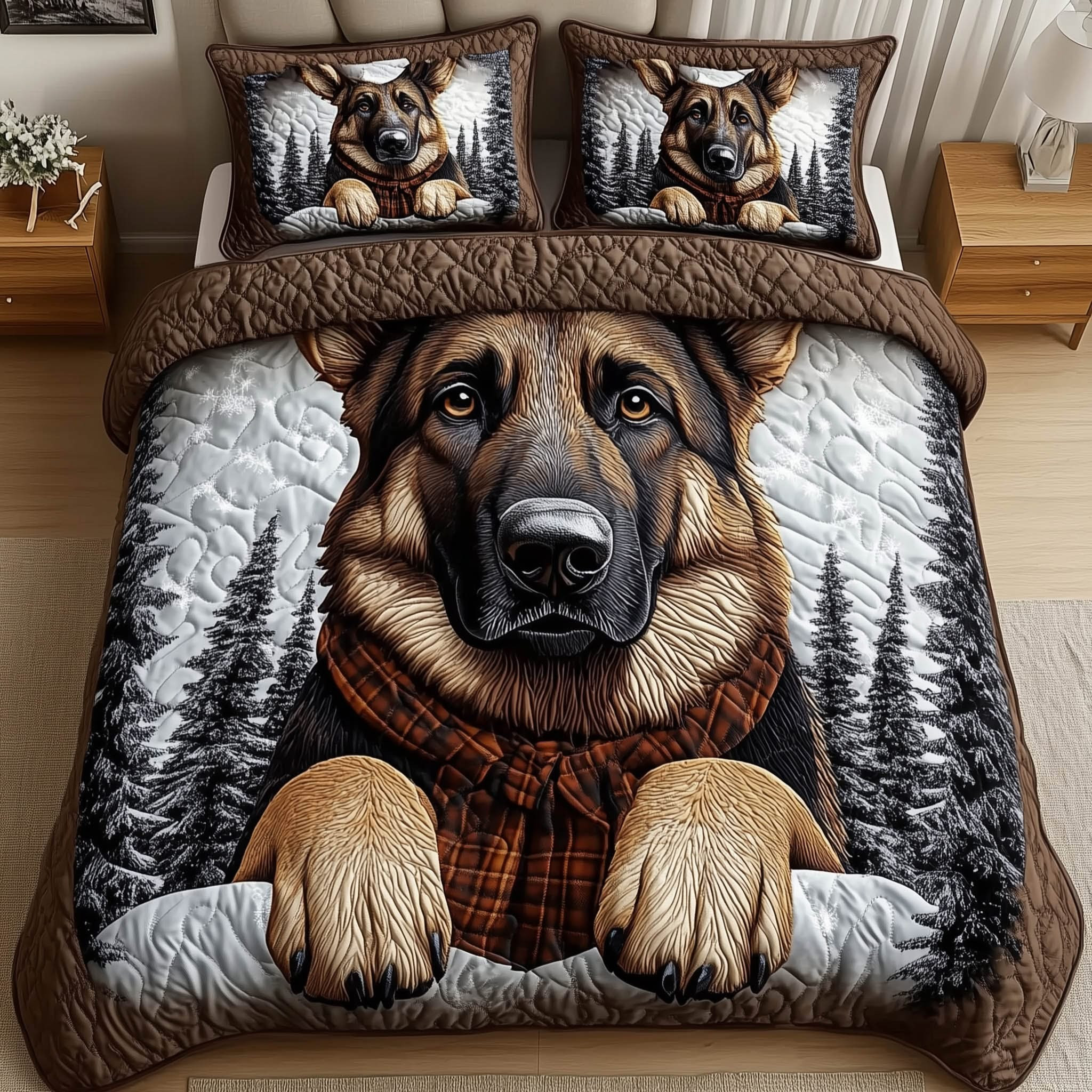 Yuletide German Shepherds Christmas Quilted Bedding Set Themed German Shepherds Merchandise