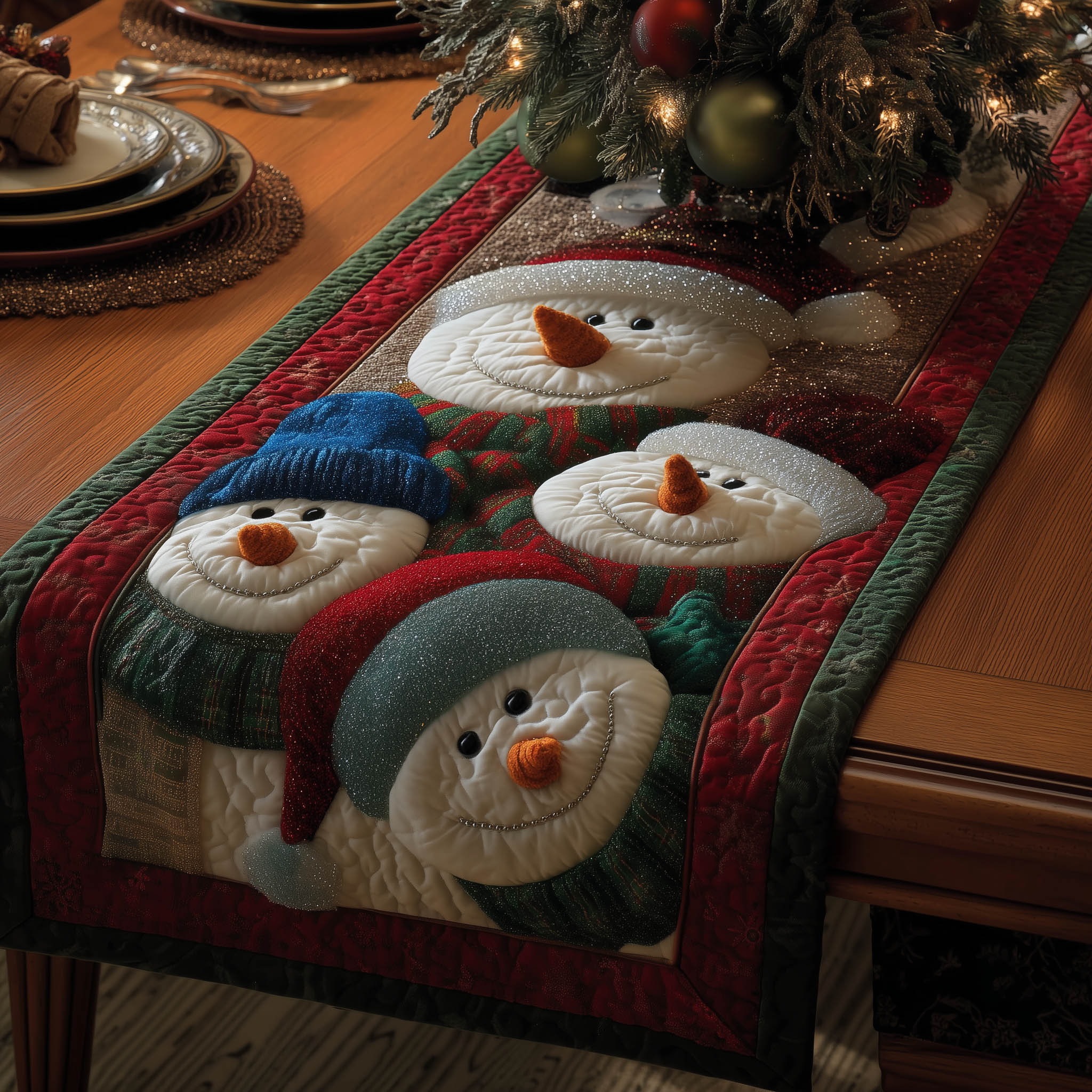 Yuletide Snowman Quilted Table Runner Christmas Dinner Decoration Ideas Christmas Presents For Mum