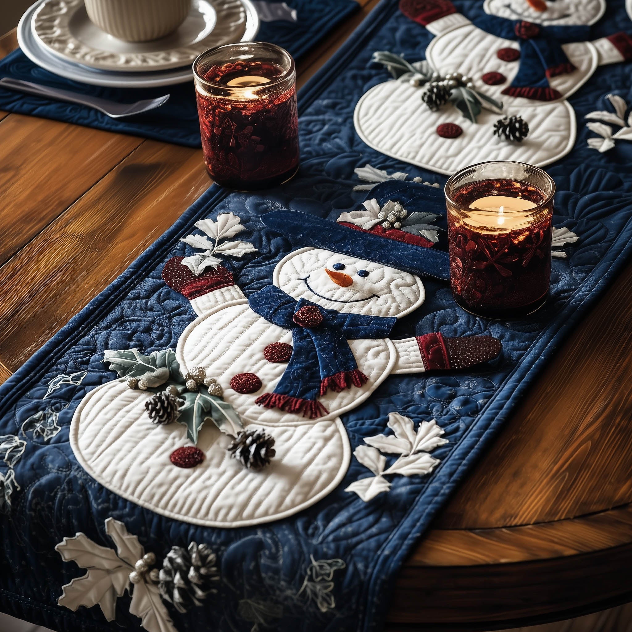 Yuletide Snowman Quilted Table Runner Christmas Table Runner Decor Christmas Gift Ideas For Wife
