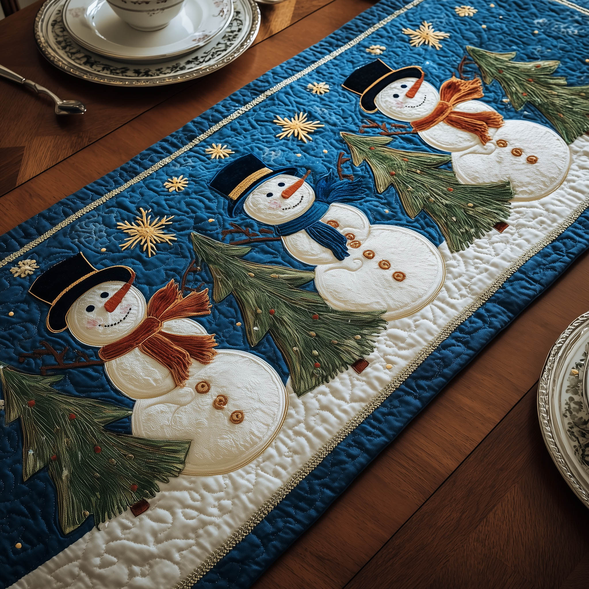 Yuletide Snowman Quilted Table Runner Table Runner Christmas Decor Funny Secret Santa Gifts