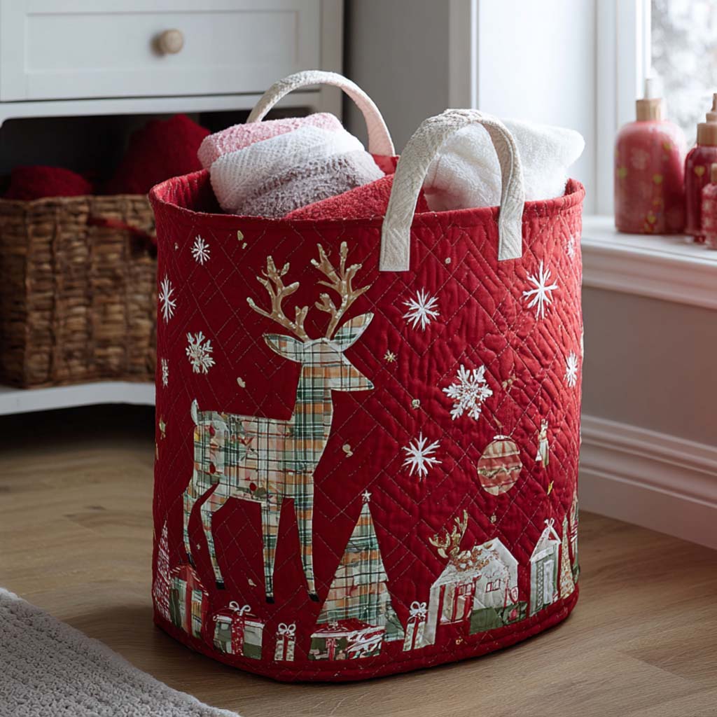 Yuletide Stag Quilted Laundry Basket Best Clothes Hamper Family Gift Ideas For Christmas