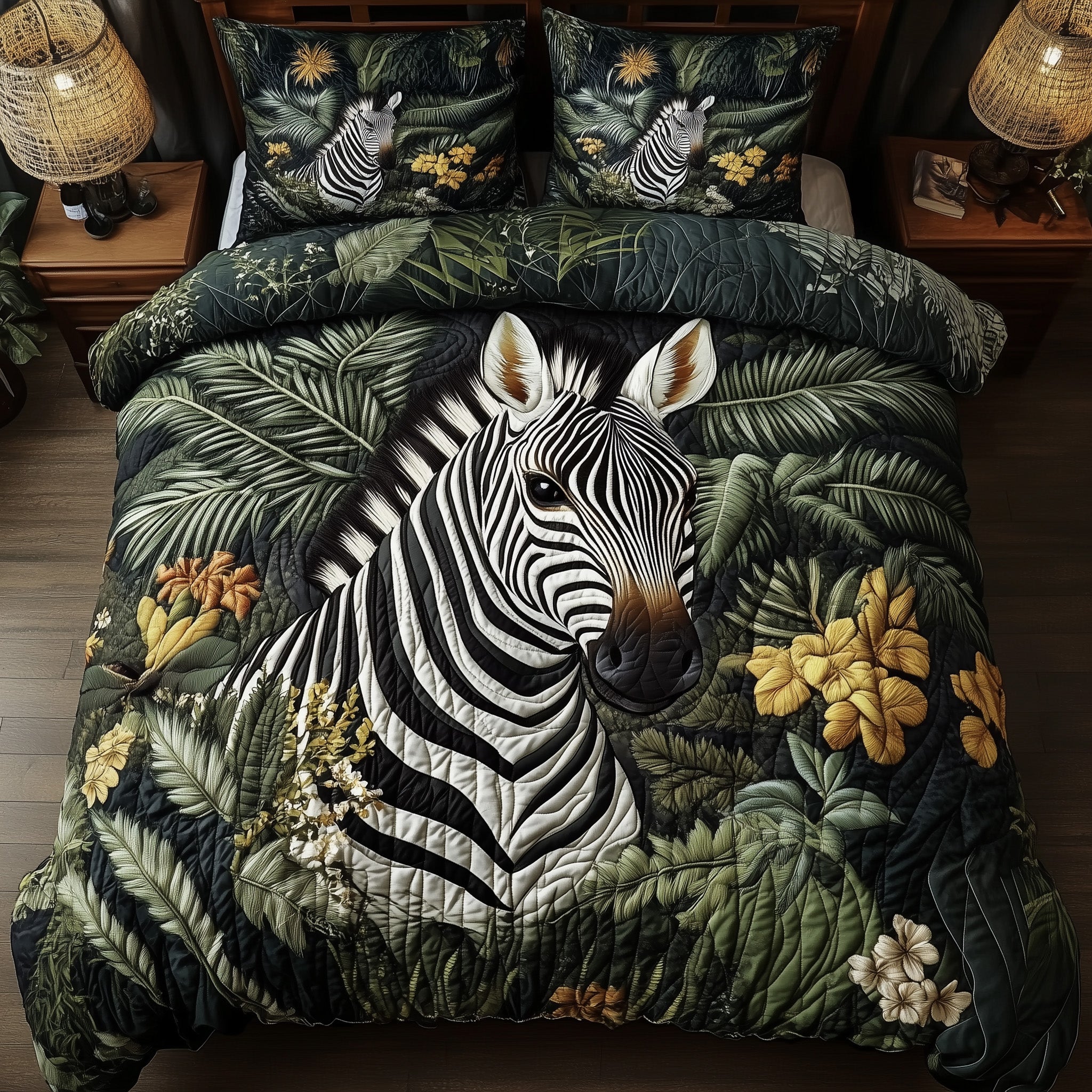 Zebra Floral Wilderness Quilted Bedding Set Nice Bedding Sets Cool Horse Gifts