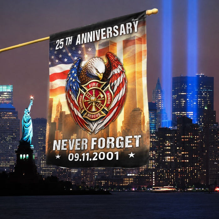 343 Firefighter Flag 25th Anniversary Eagle Never Forget 9 11 US Flag Patriotic Decor Gift Ideas