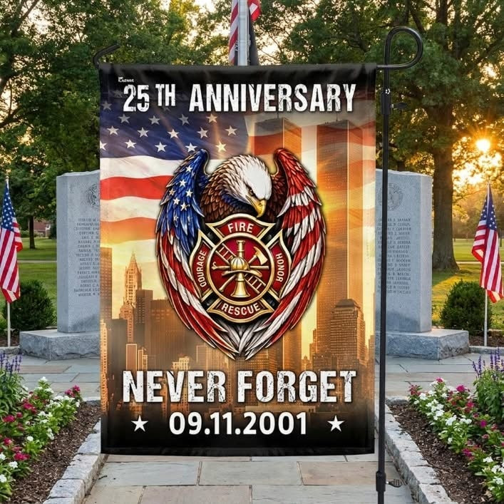343 Firefighter Flag 25th Anniversary Eagle Never Forget 9 11 US Flag Patriotic Gift