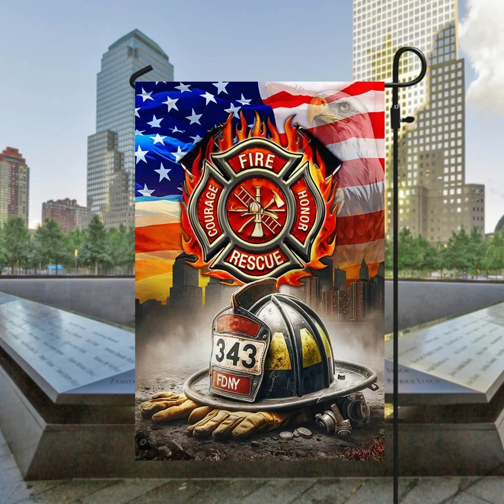 343 Firefighters Memorial Patriot Day 911 September 11 9 11 Never Forget Flag 911 25th Anniversary Merch