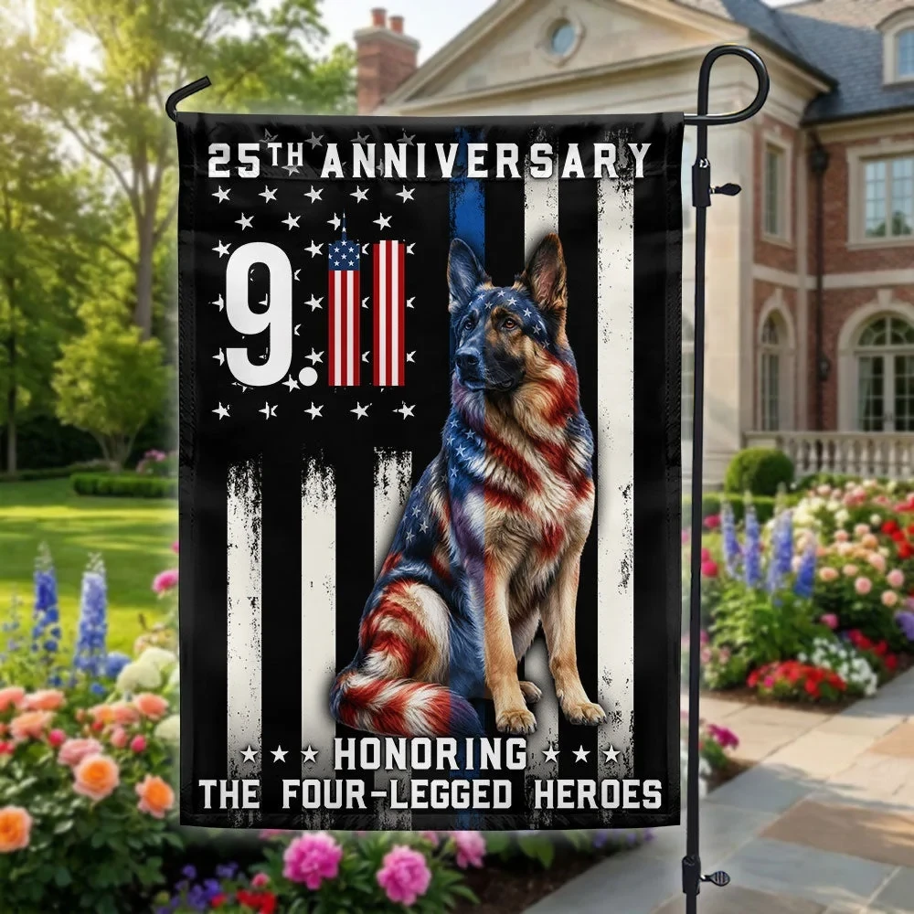 911 25th Anniversary K9 German Shepherd Garden Flag 911 25th Anniversary Never Forget Merch