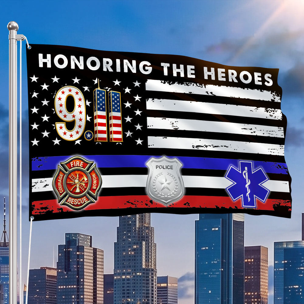 911 Flag Honoring The Heroes Police Firefighter Paramedic Grommet Flag For Friends