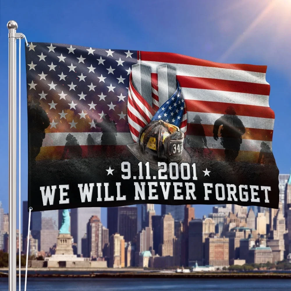 911 Grommet Flag 343 Firefighters Never Forget Memorial Patriot Day Flag 911 Tribute Gift