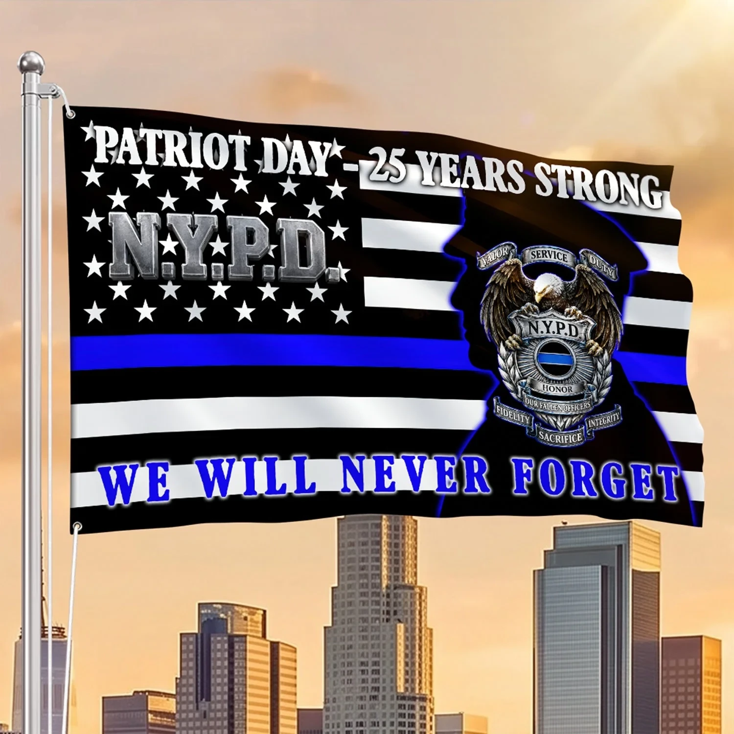 911 Patriot Day 25 Years Strong NYPD Thin Blue Line US Flag 911 25th Anniversary Merch Best Gift Ideas