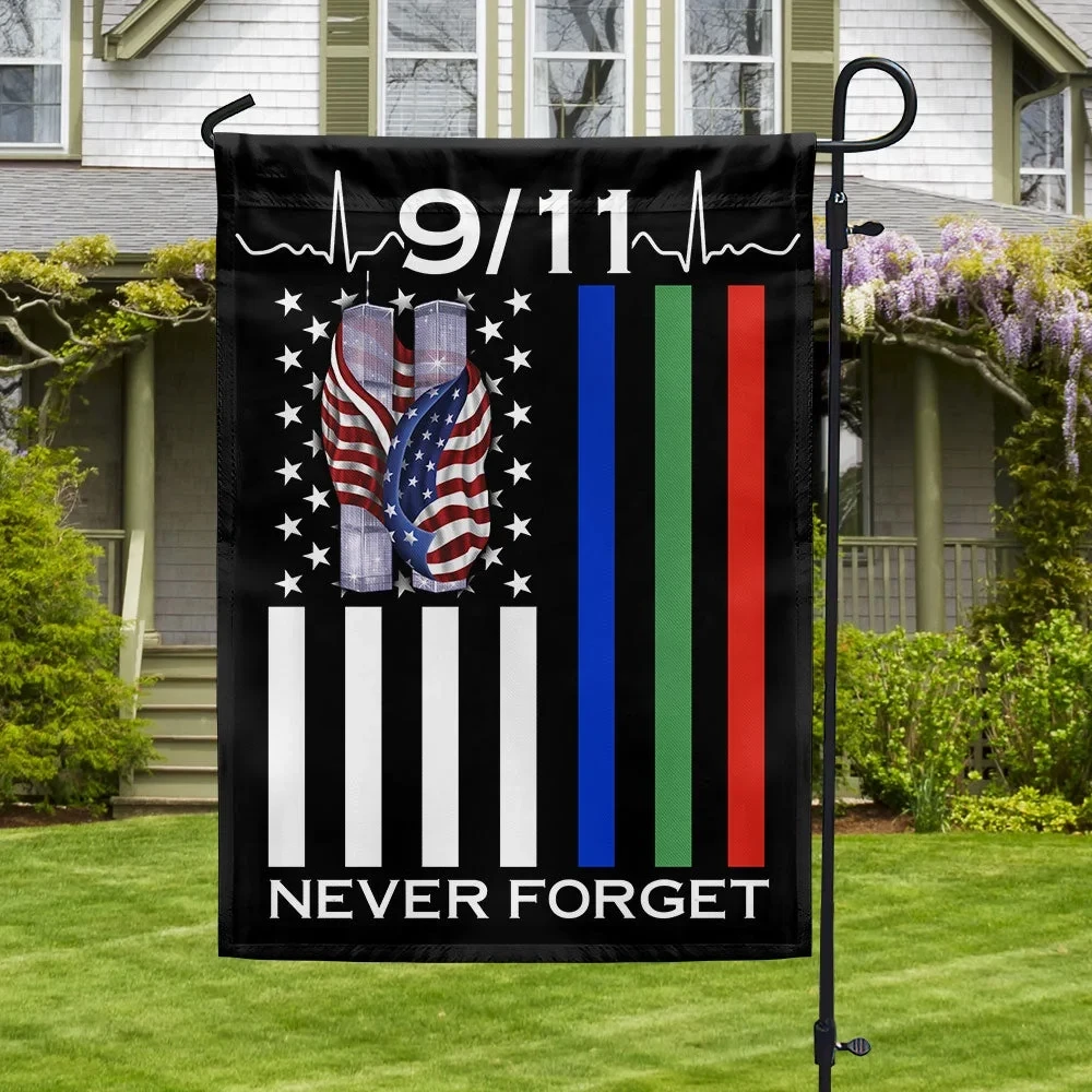 911 Patriot Day Thin Blue Red Green Flag September 11 Never Forget Police Firefighter Military Flag