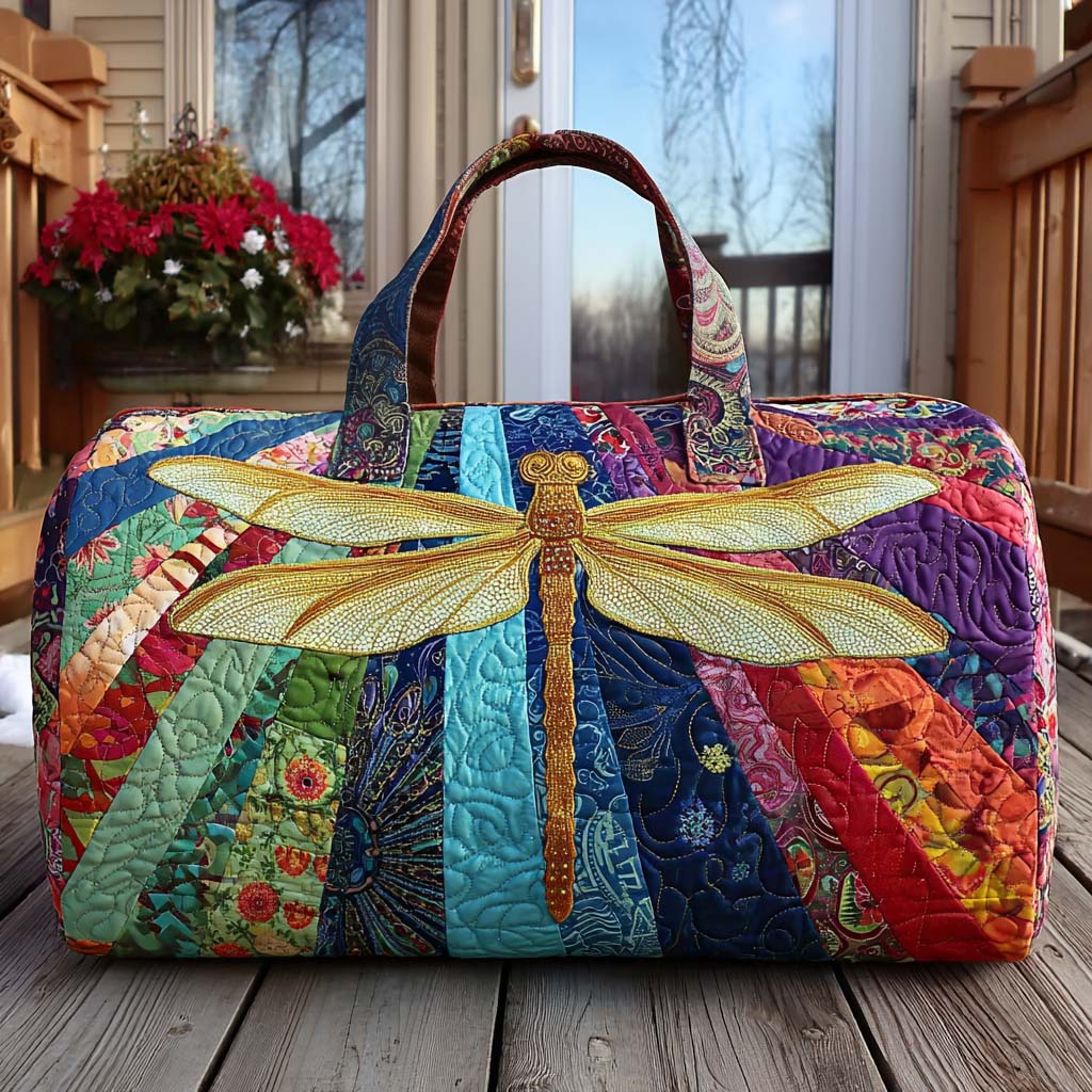 Airborne Bloom Quilted Duffle Bag Travel Duffle Bags For Women Unusual Dragonfly Gifts
