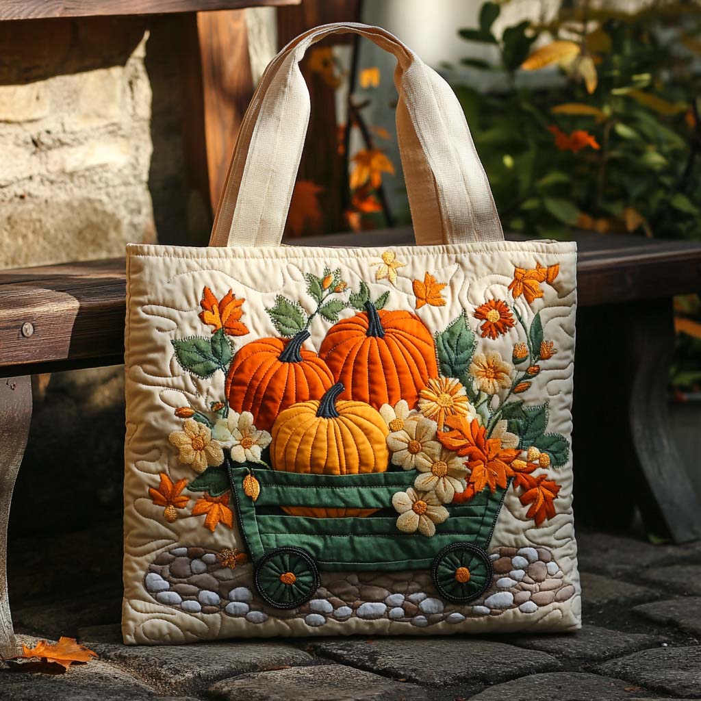 Amber Cart Quilted Tote Bag Handbag For Women Autumn Themed Gifts